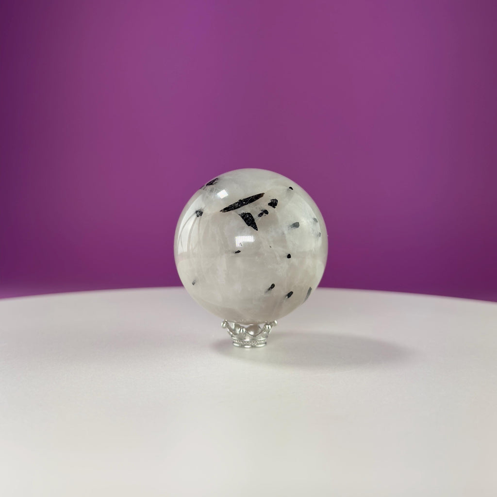 Tourmaline Quartz Sphere (Includes Silver Stand)