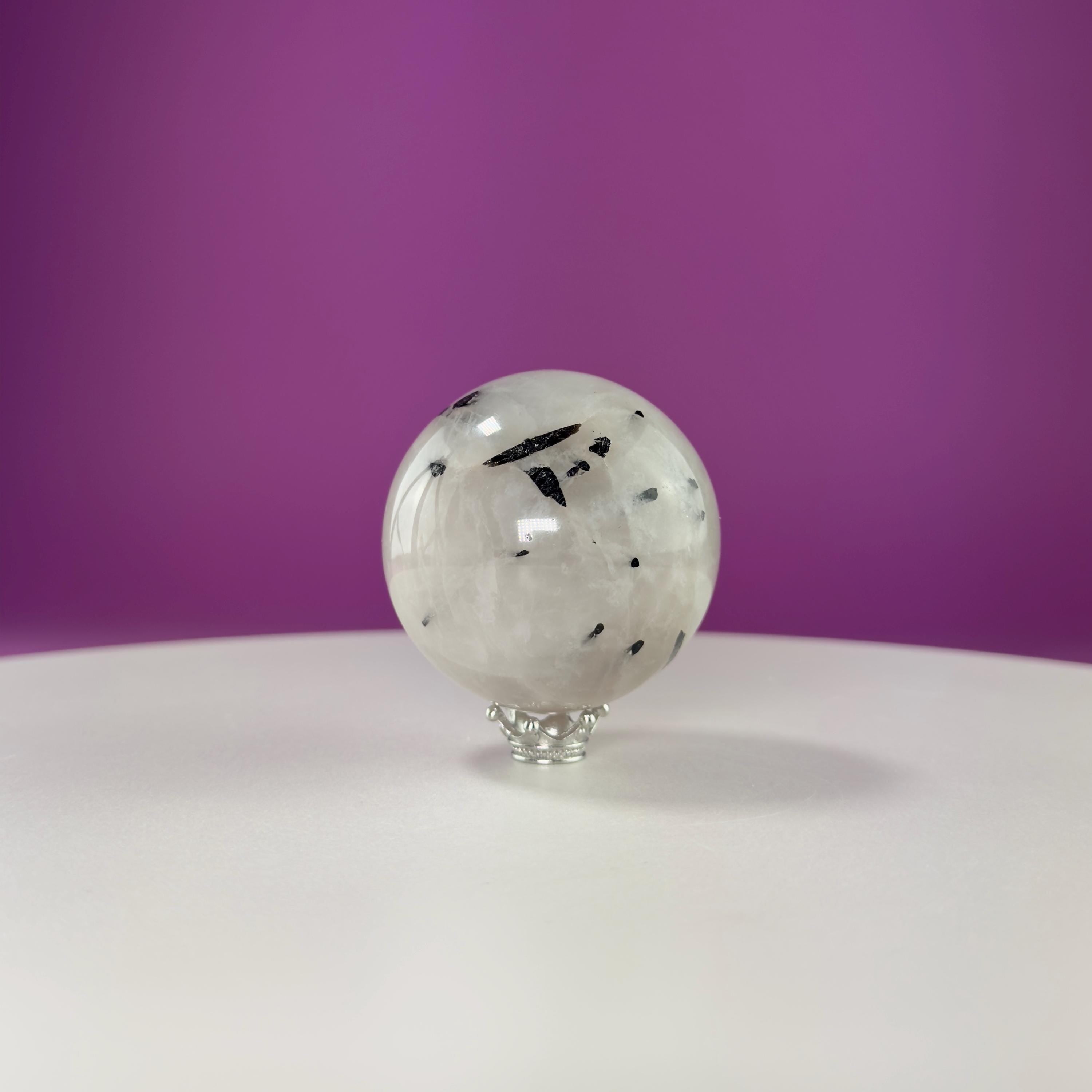 Tourmaline Quartz Sphere (Includes Silver Stand)