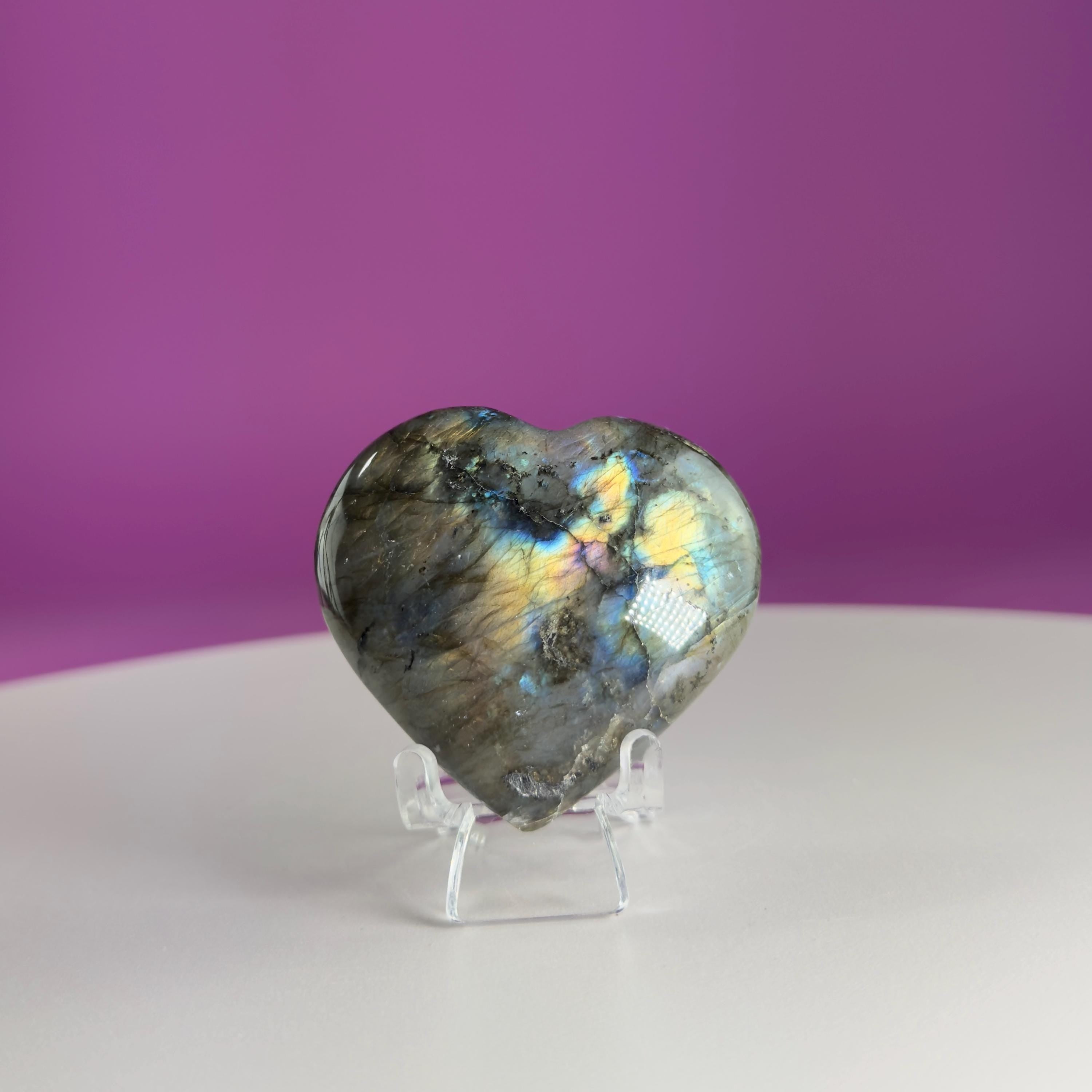 Labradorite Heart Carving, Flashy Labradorite