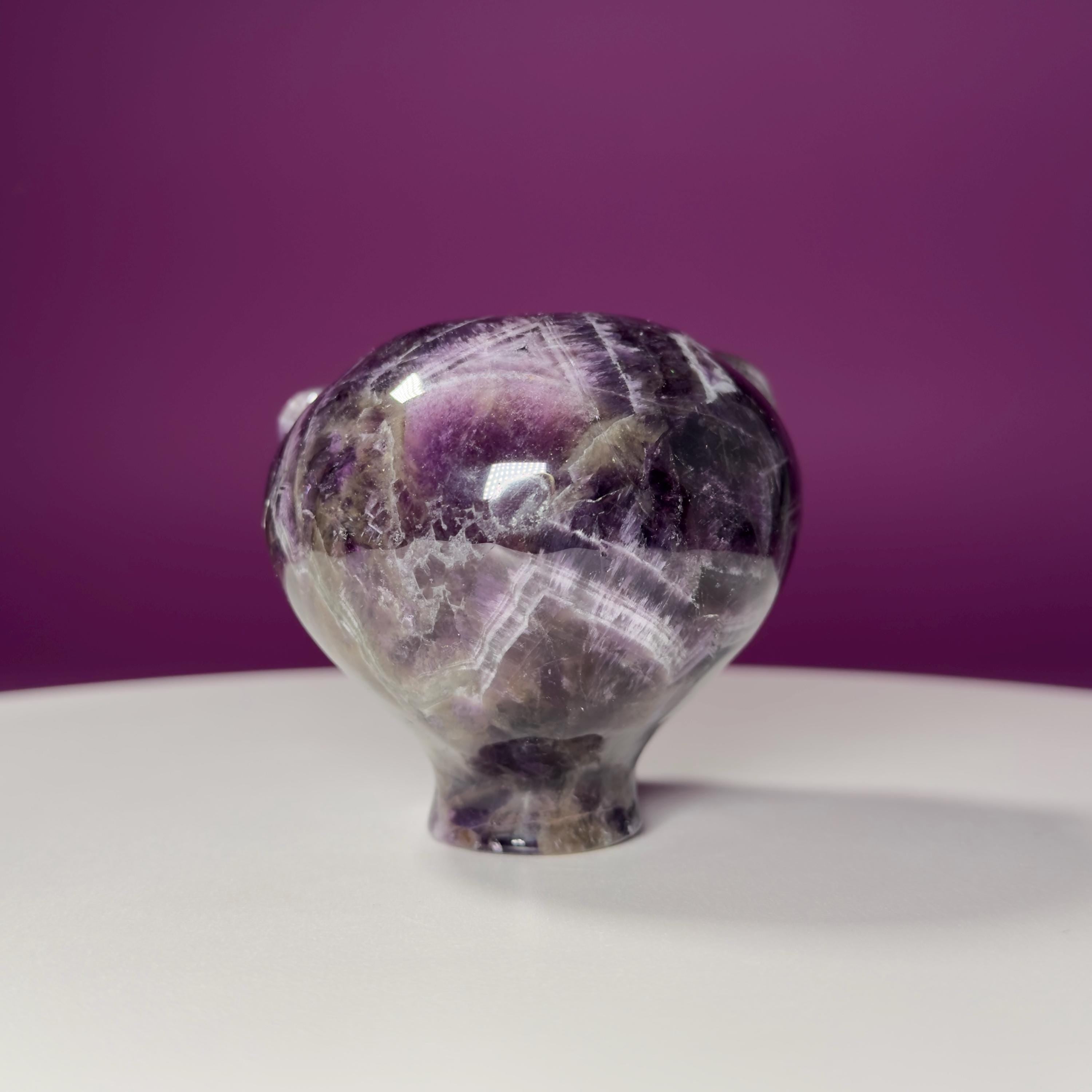 Dream Amethyst Alien Skull with Tiger Eye Eyes – 463g Collector Crystal
