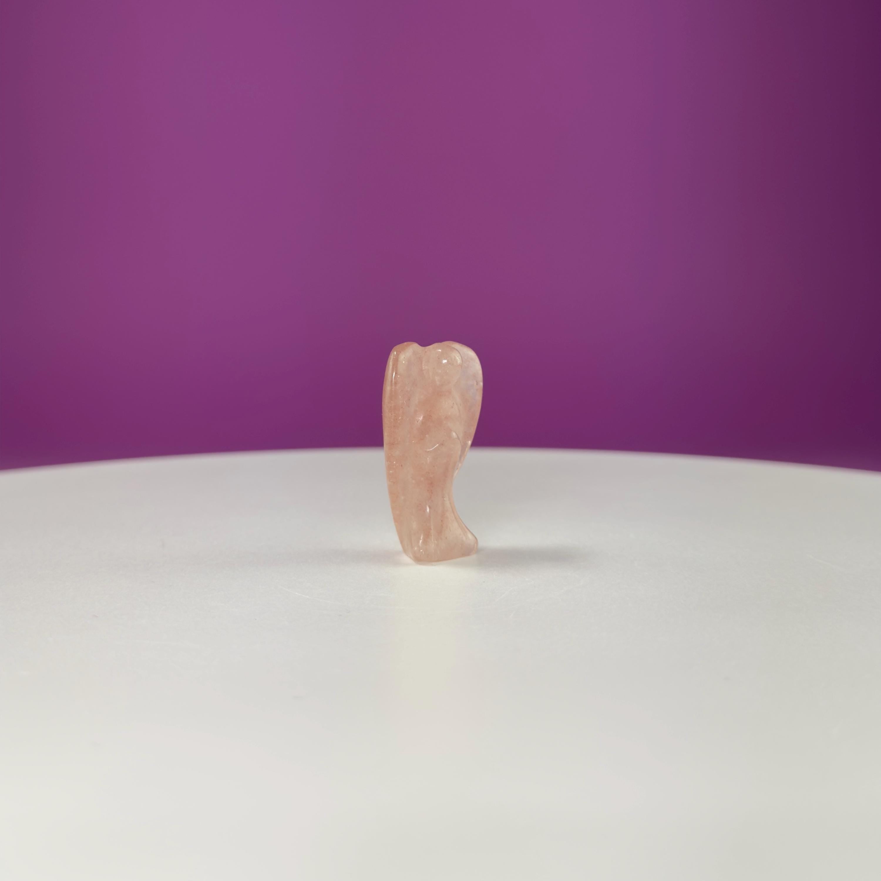Mini Strawberry Quartz Angel Carving