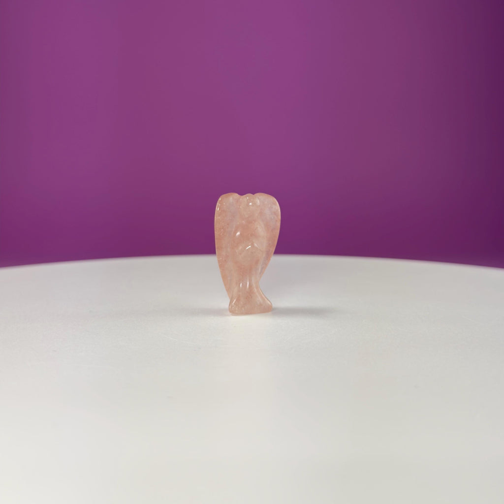 Mini Strawberry Quartz Angel Carving