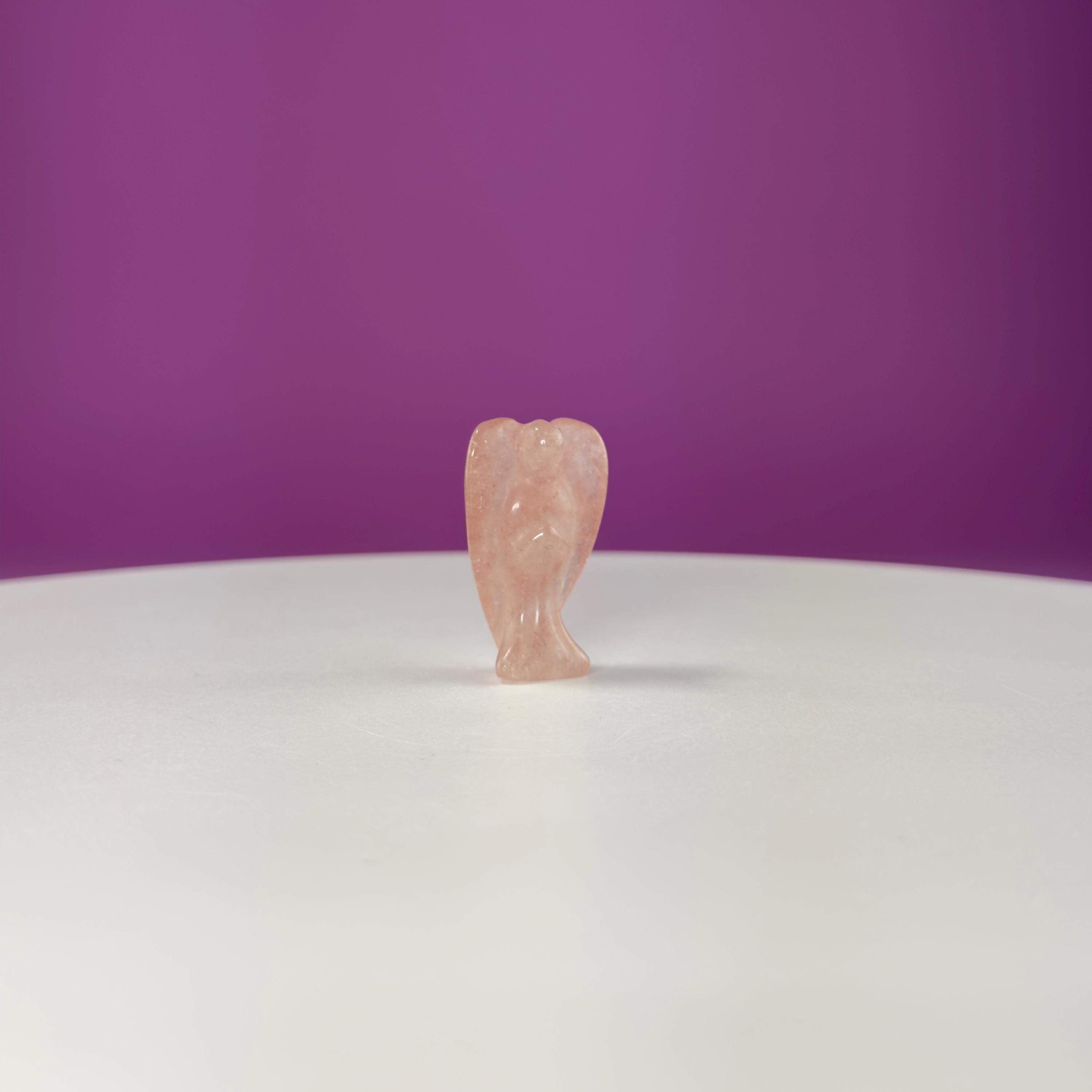 Mini Strawberry Quartz Angel Carving