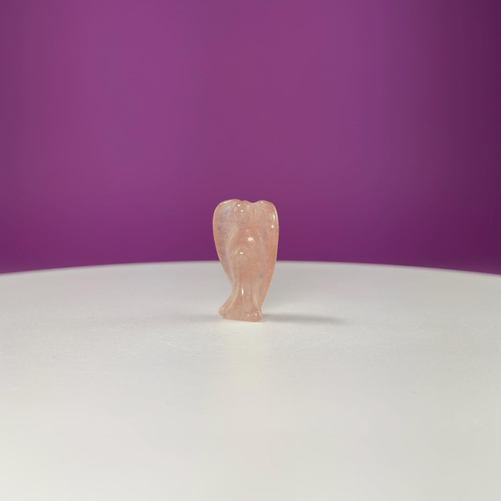 Mini Strawberry Quartz Angel Carving