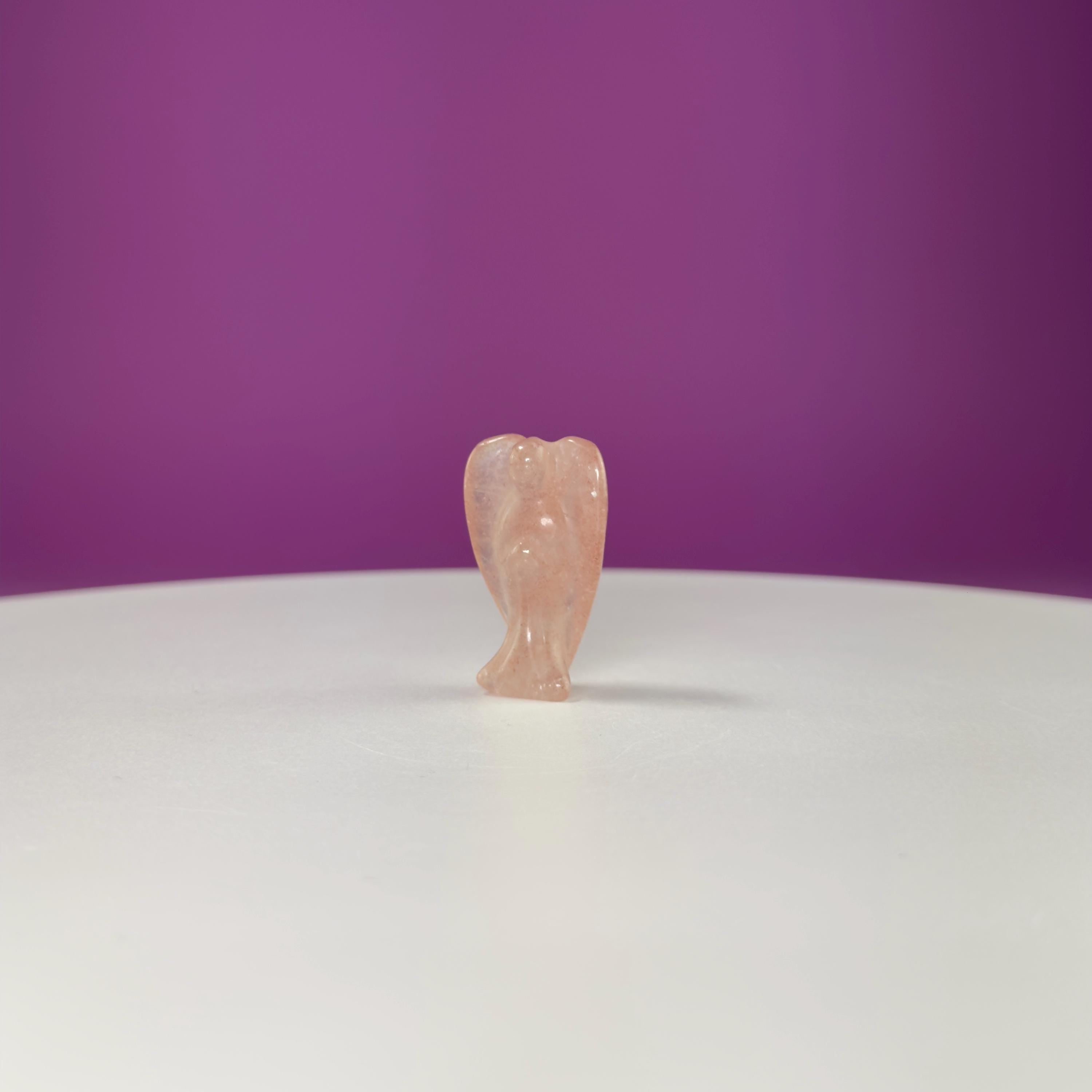 Mini Strawberry Quartz Angel Carving