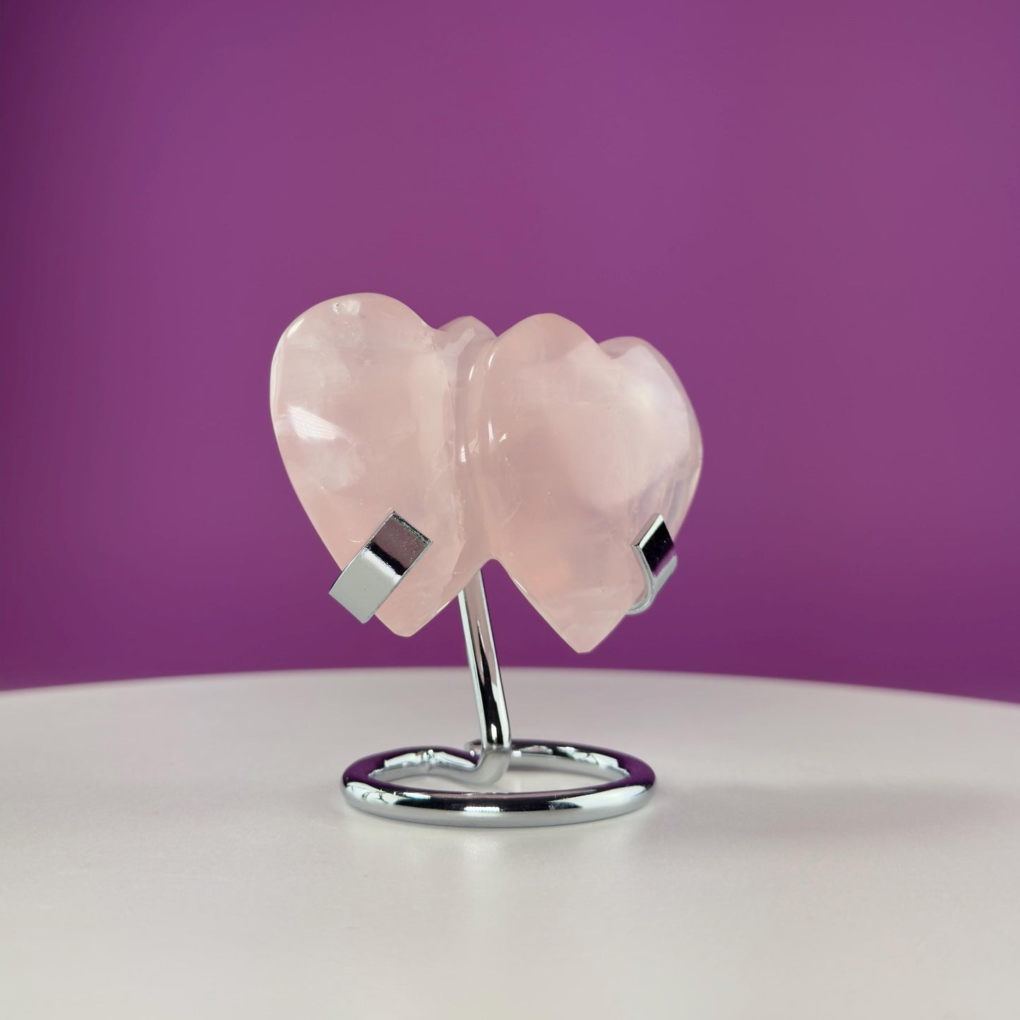 Rose Quartz Double Heart (Mexico) (Includes Silver Metal Stand)