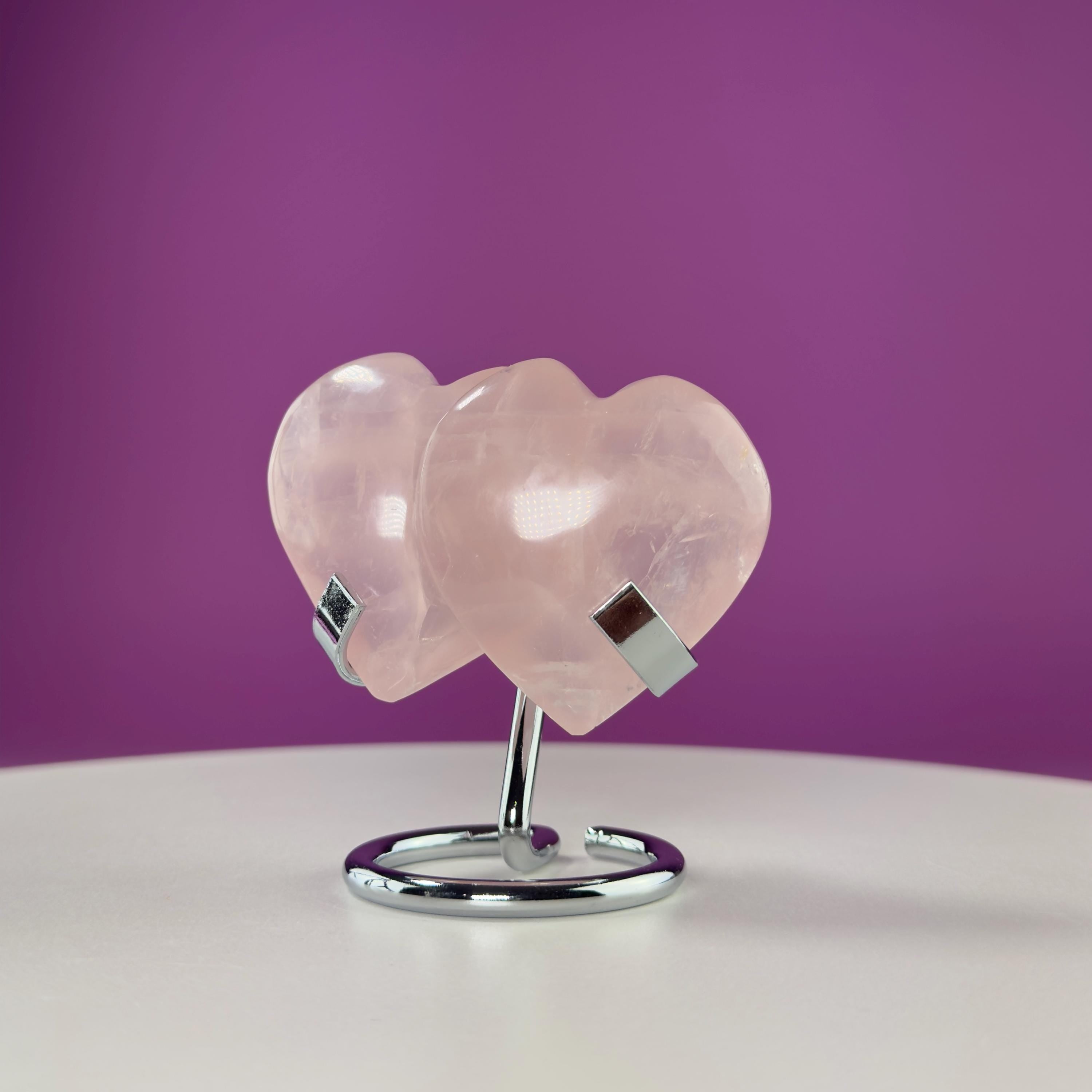 Rose Quartz Double Heart (Mexico) (Includes Silver Metal Stand)