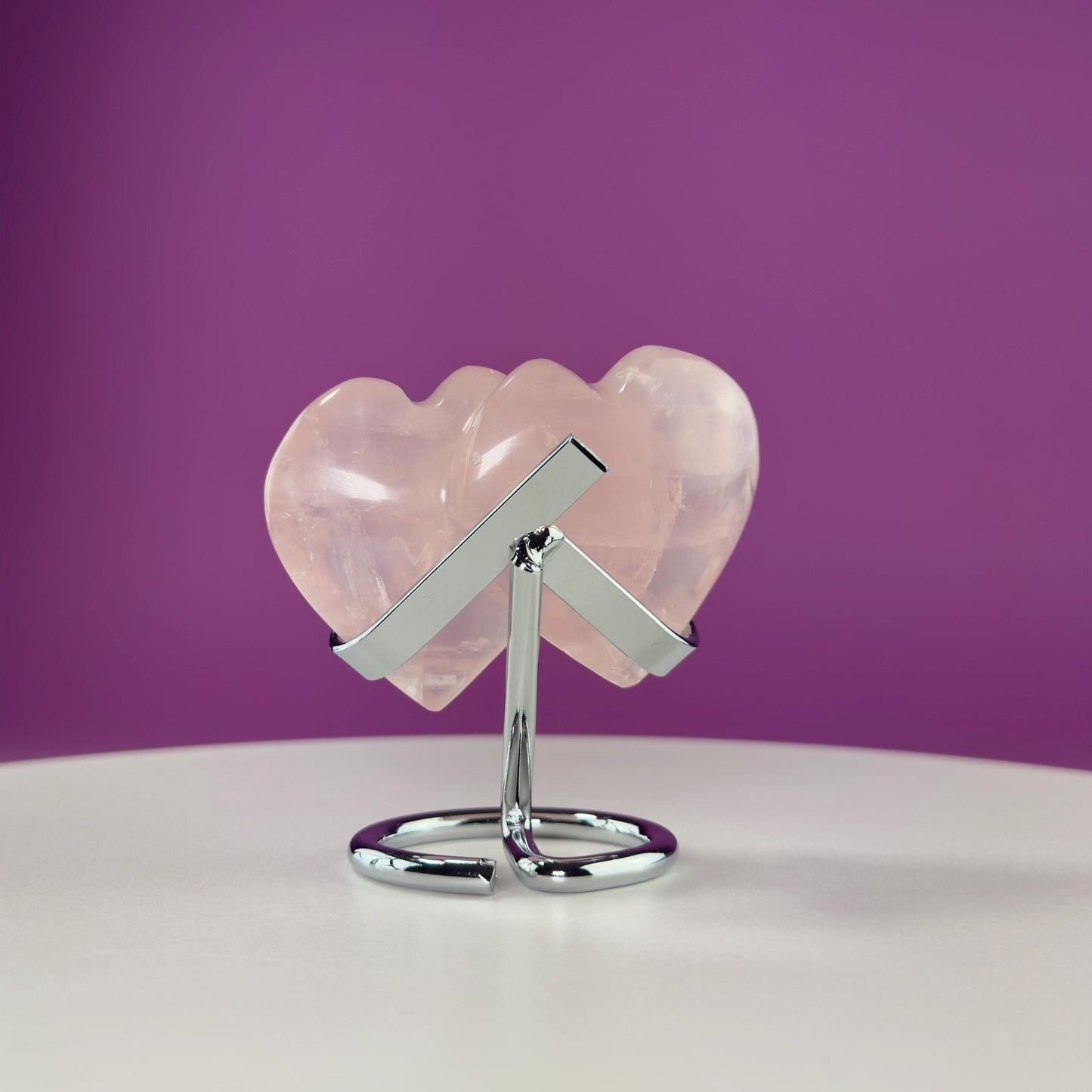 Rose Quartz Double Heart (Mexico) (Includes Silver Metal Stand)