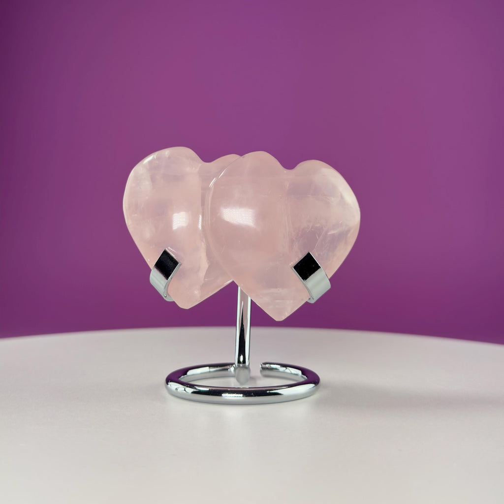 Rose Quartz Double Heart (Mexico) (Includes Silver Metal Stand)