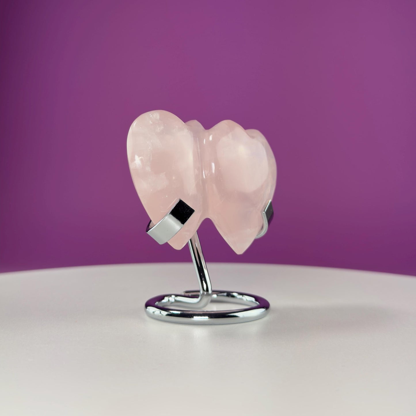 Rose Quartz Double Heart (Mexico) (Includes Silver Metal Stand)