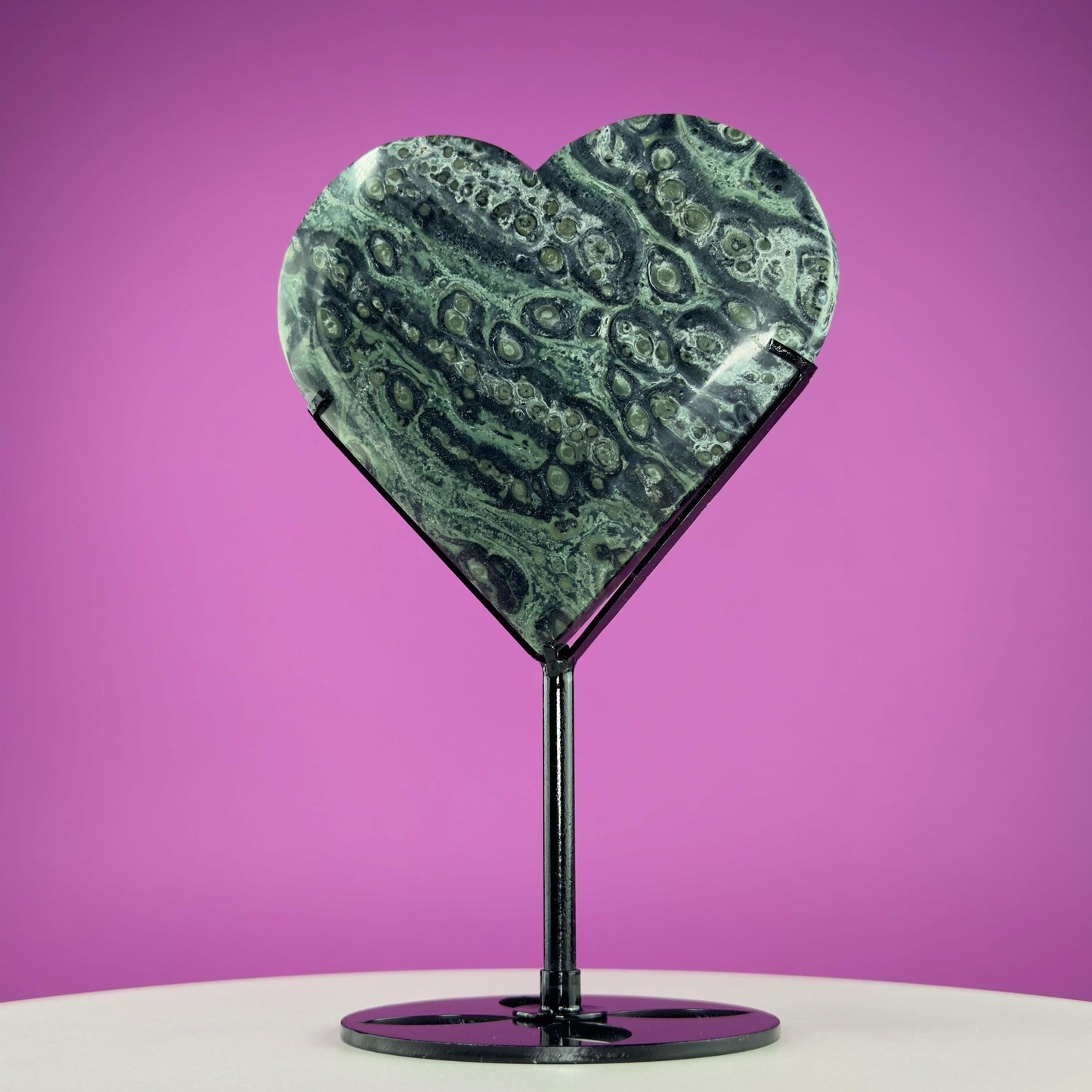 Kambaba Jasper Heart Carving (Includes Black Metal Stand)