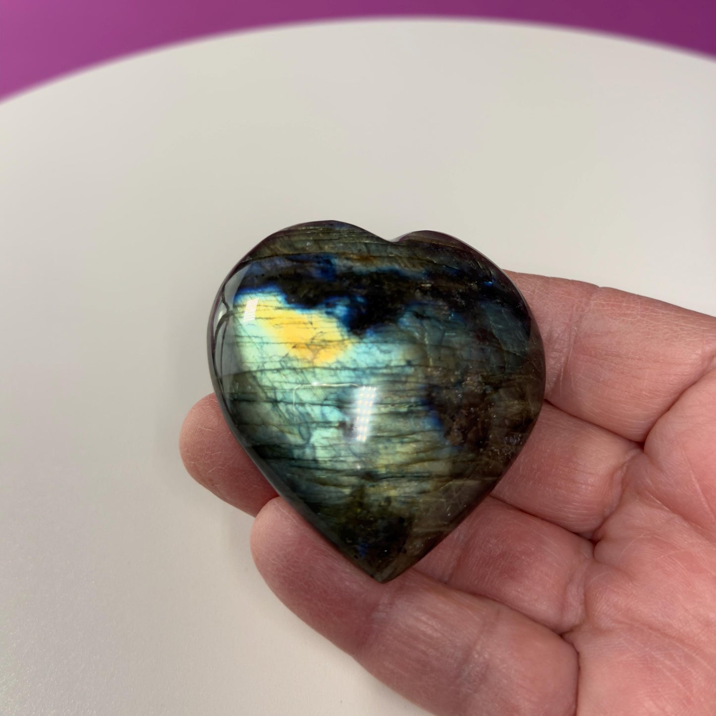 Labradorite Heart Carving, Flashy Labradorite