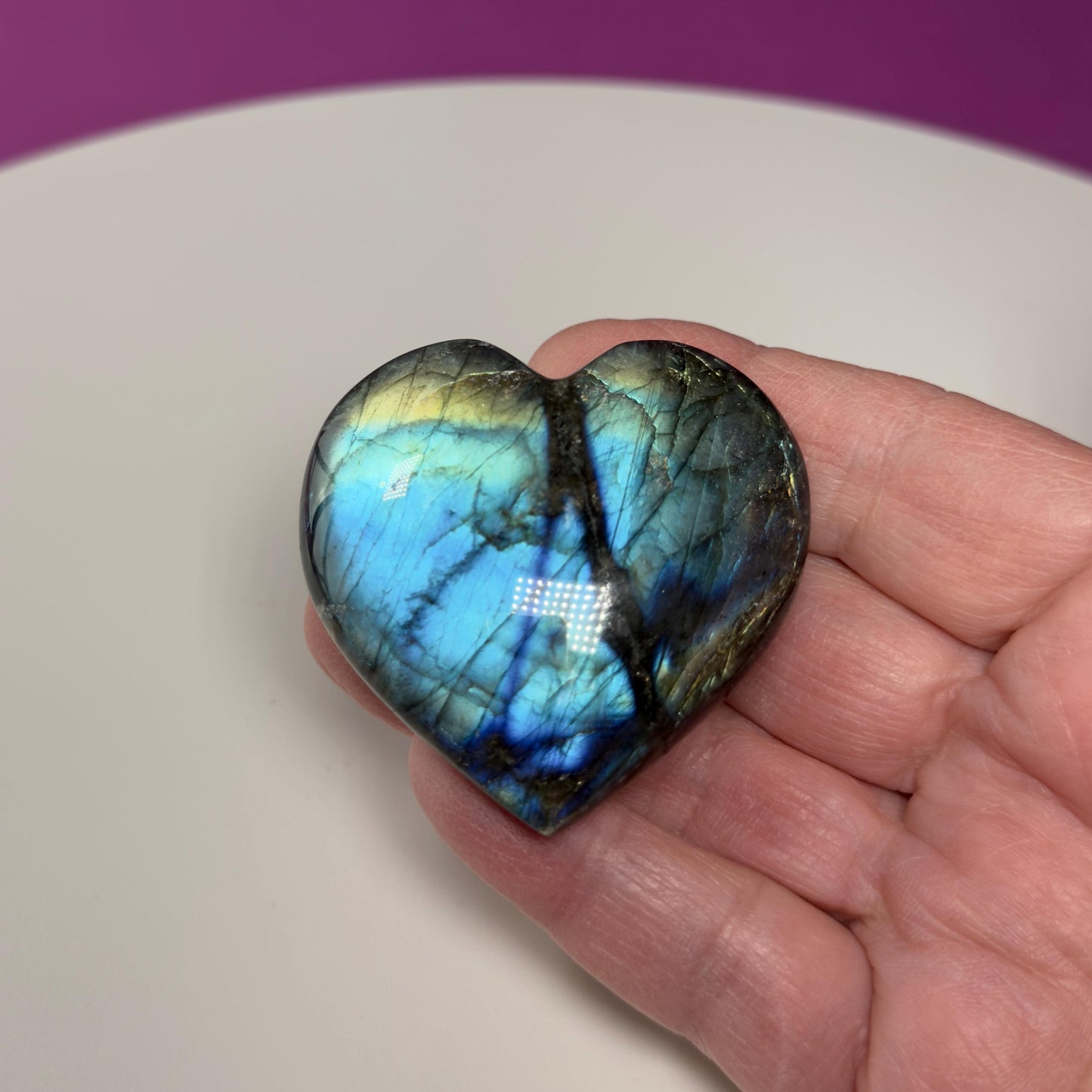 Labradorite Heart Carving, Flashy Labradorite