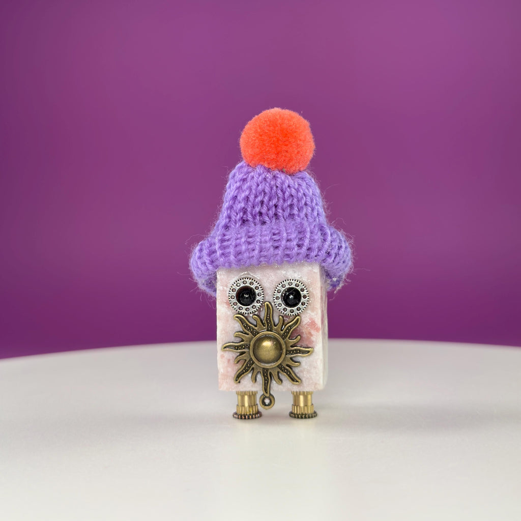 Pink Opal Crystal Robot Figurine  Healing Stone Decor