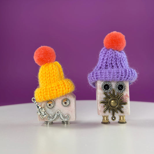 Pink Opal Crystal Robot Figurine  Healing Stone Decor