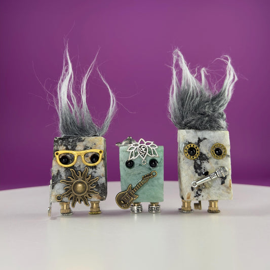 Crystal Buddies Robot, Rainbow Moonstone and Green Fluorite Figurine