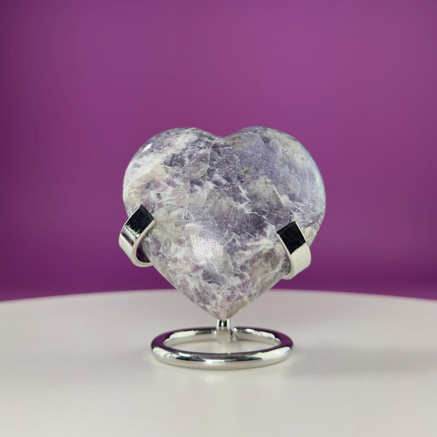Lepidolite Heart Carving (Includes Silver Metal Stand)