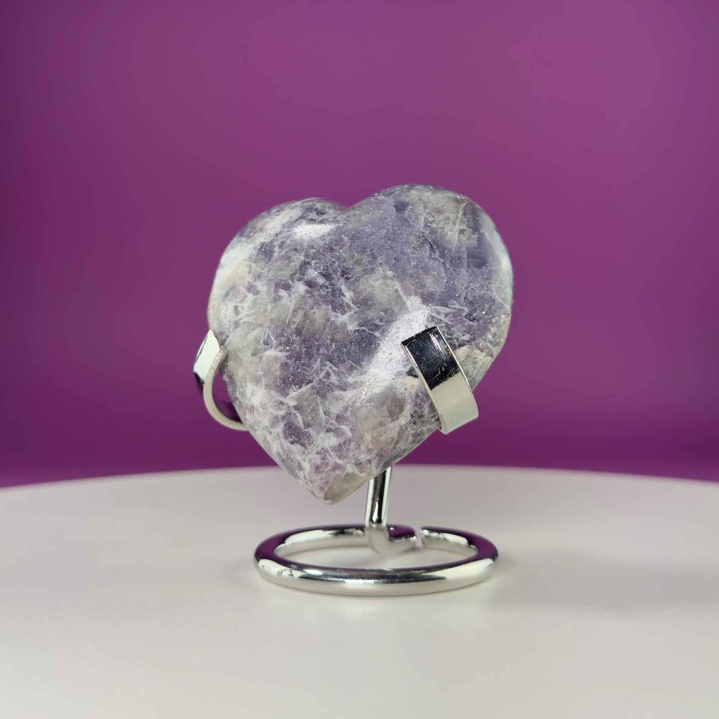 Lepidolite Heart Carving (Includes Silver Metal Stand)