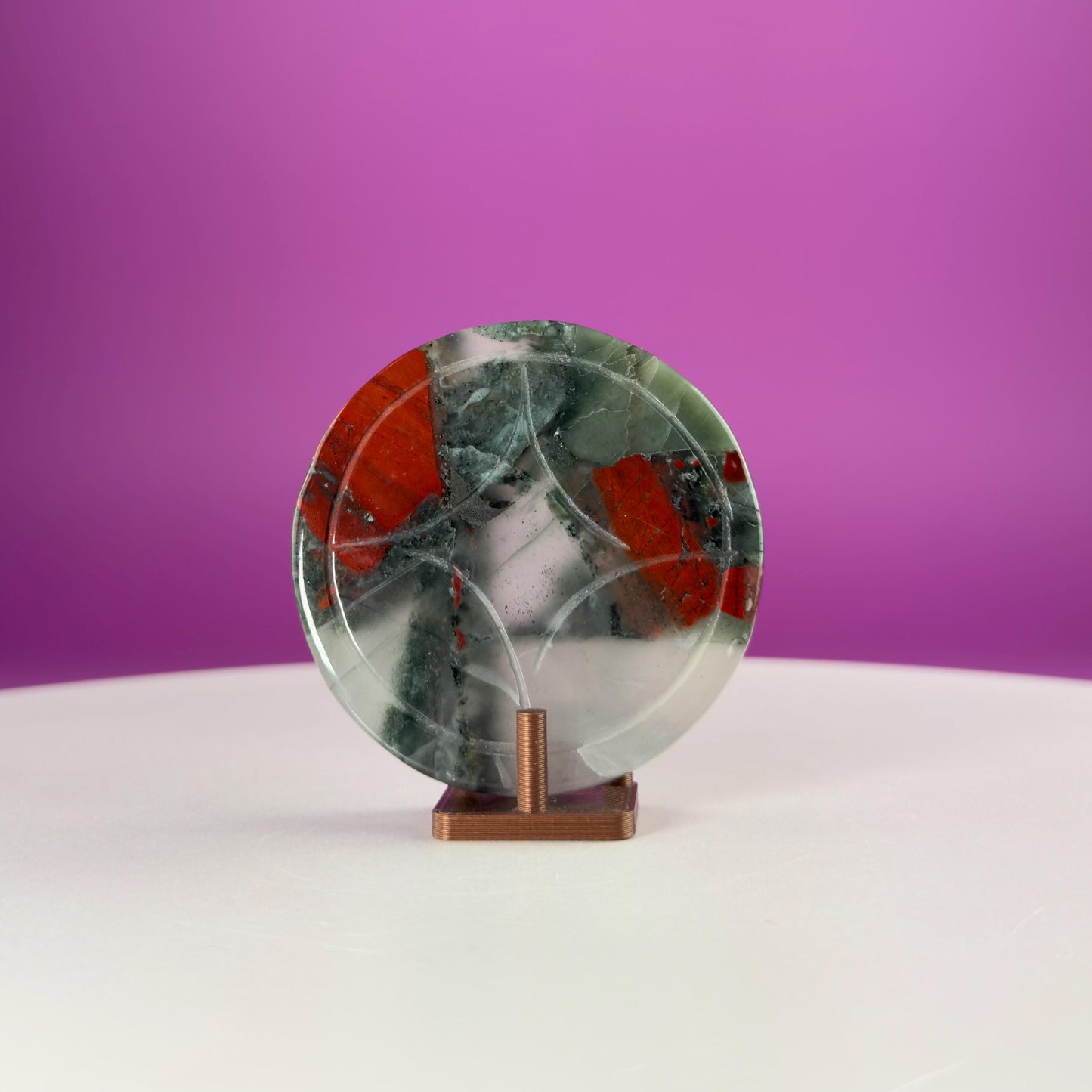 African Bloodstone Money Coin  Prosperity & Grounding Crystal Disk (63g)