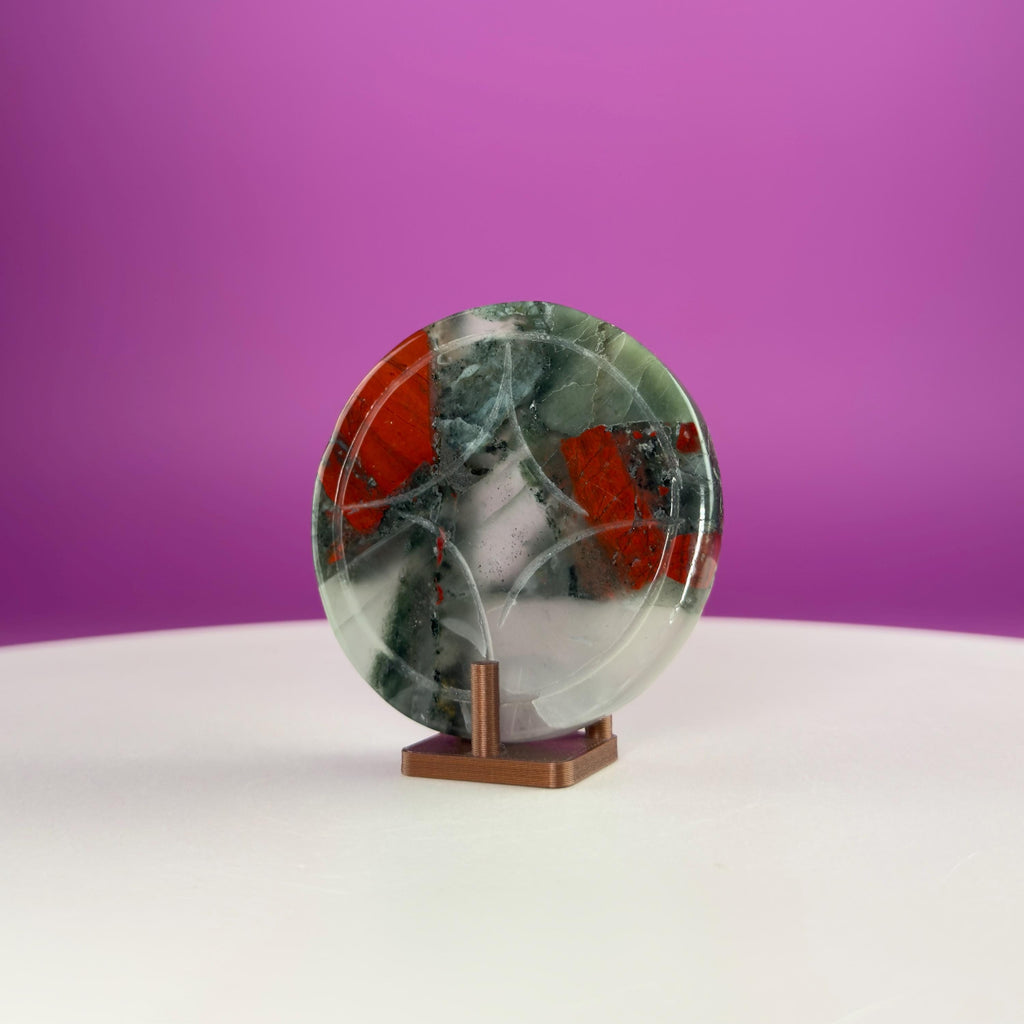 African Bloodstone Money Coin  Prosperity & Grounding Crystal Disk (63g)