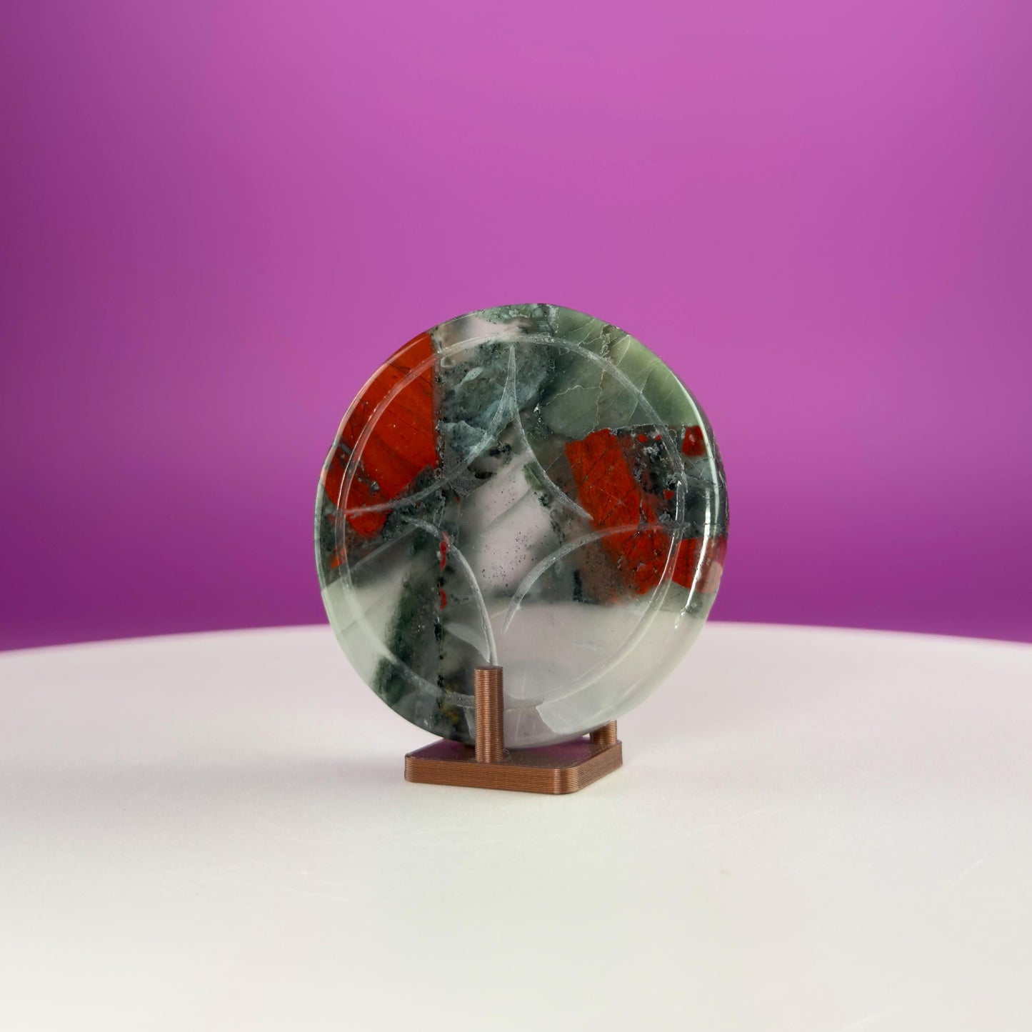 African Bloodstone Money Coin  Prosperity & Grounding Crystal Disk (63g)