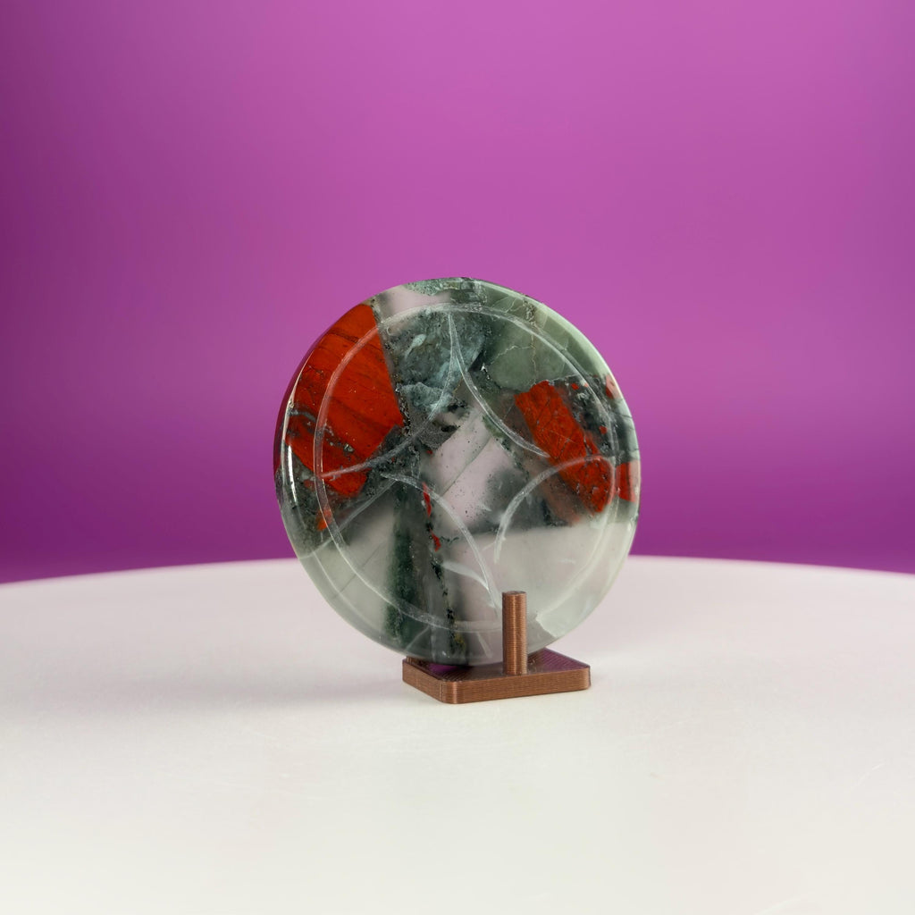 African Bloodstone Money Coin  Prosperity & Grounding Crystal Disk (63g)