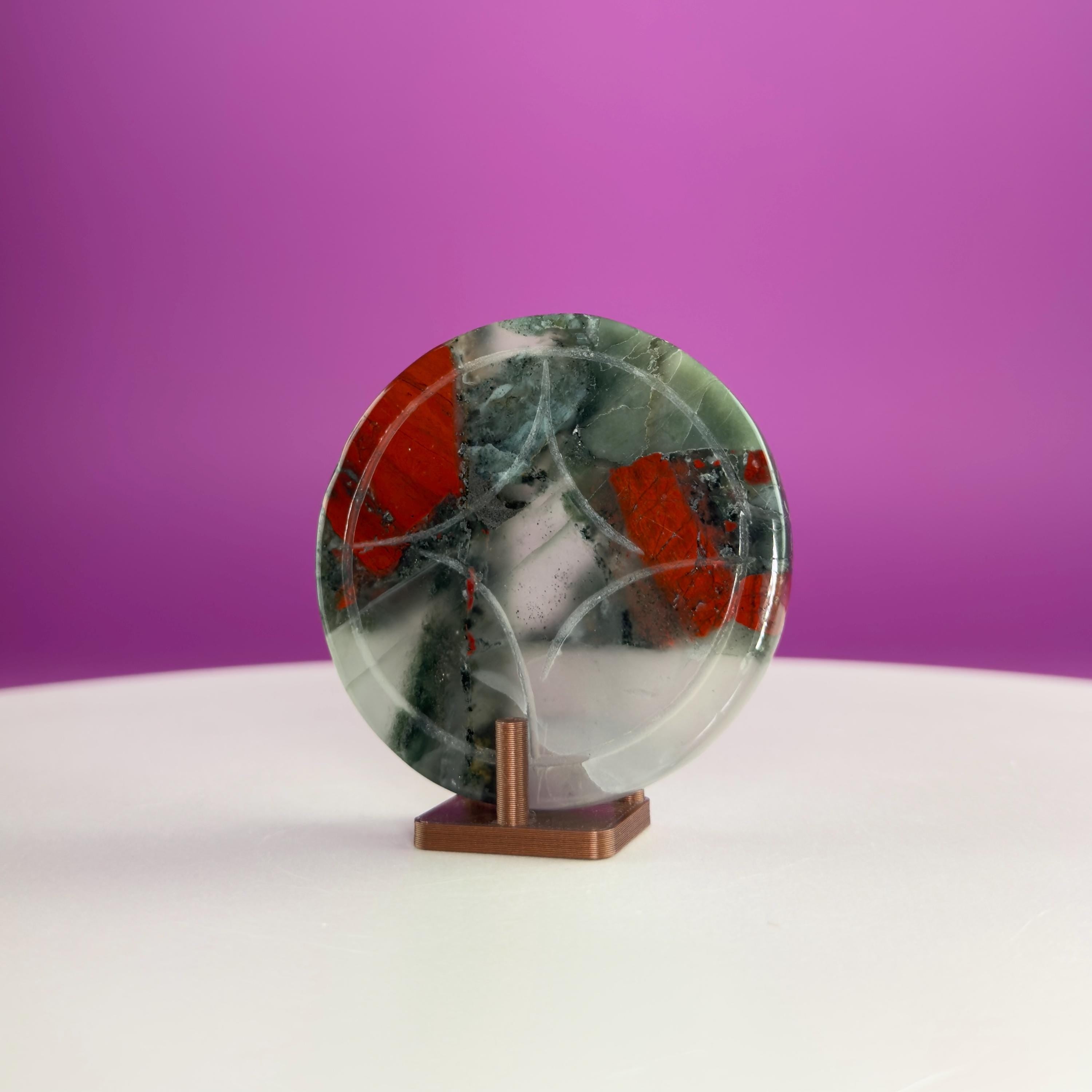 African Bloodstone Money Coin  Prosperity & Grounding Crystal Disk (63g)