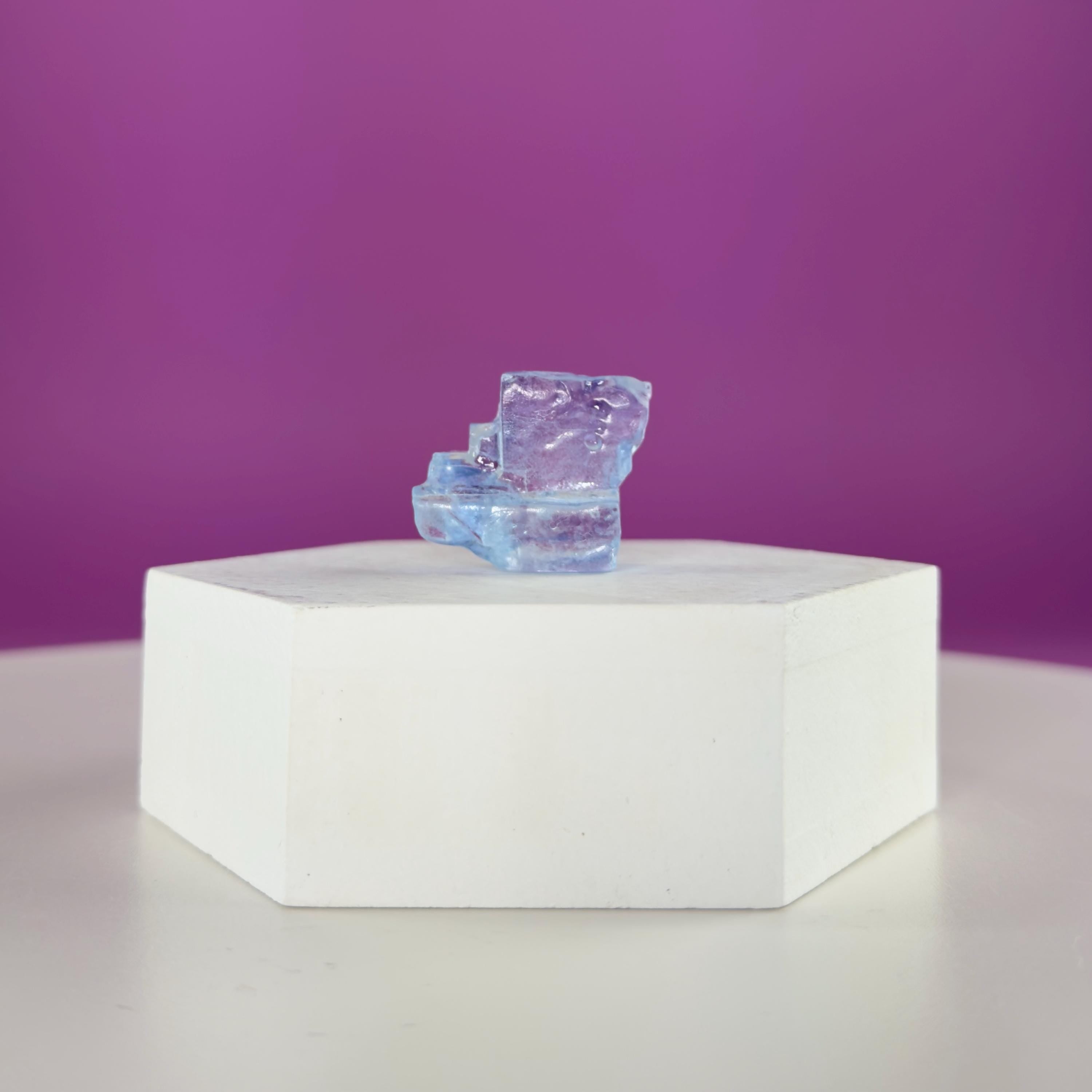Mini Blue Halite Specimen | Rare Natural Blue Crystal | Display Stand Included