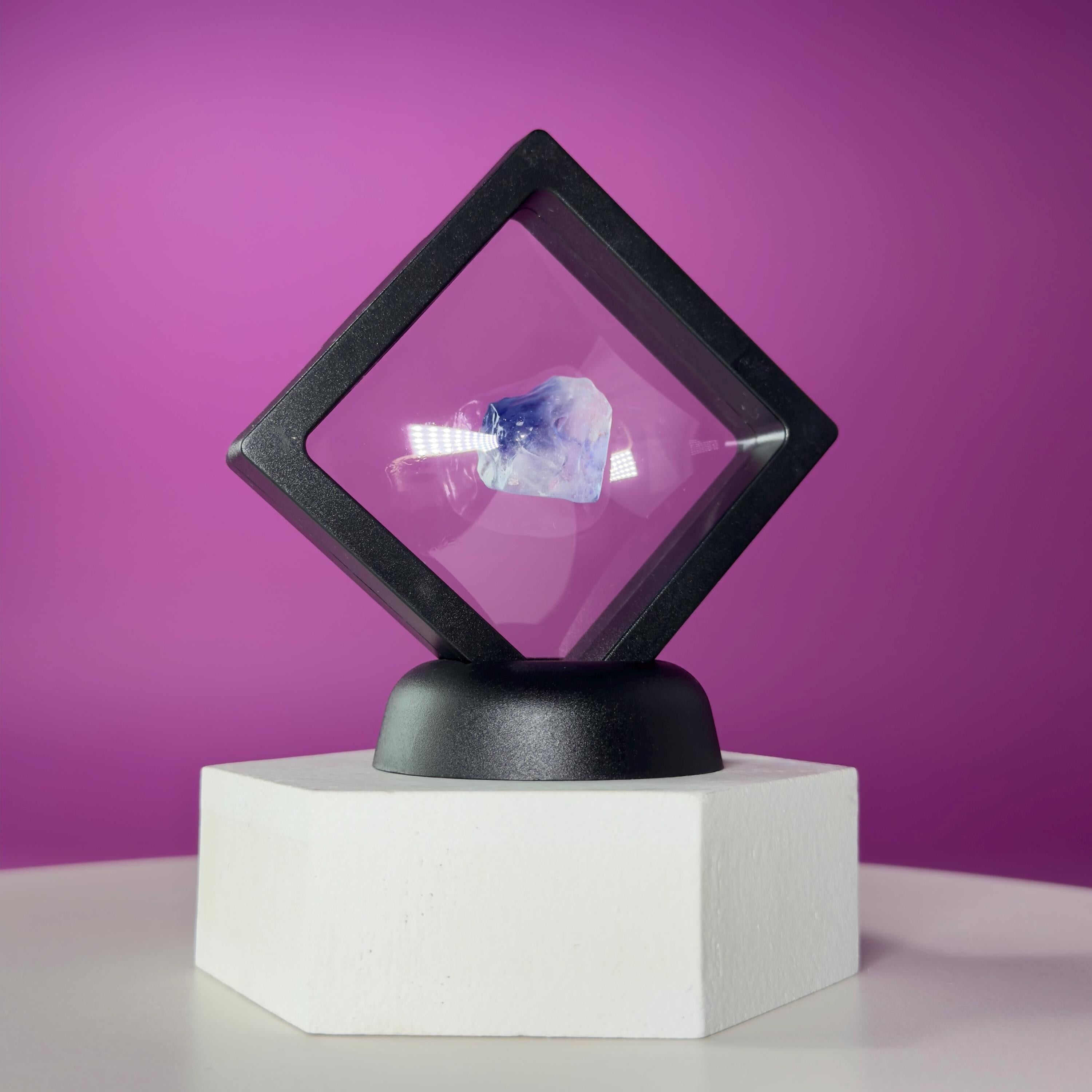 Mini Blue Halite Specimen | Rare Natural Blue Crystal (Includes Display Stand)