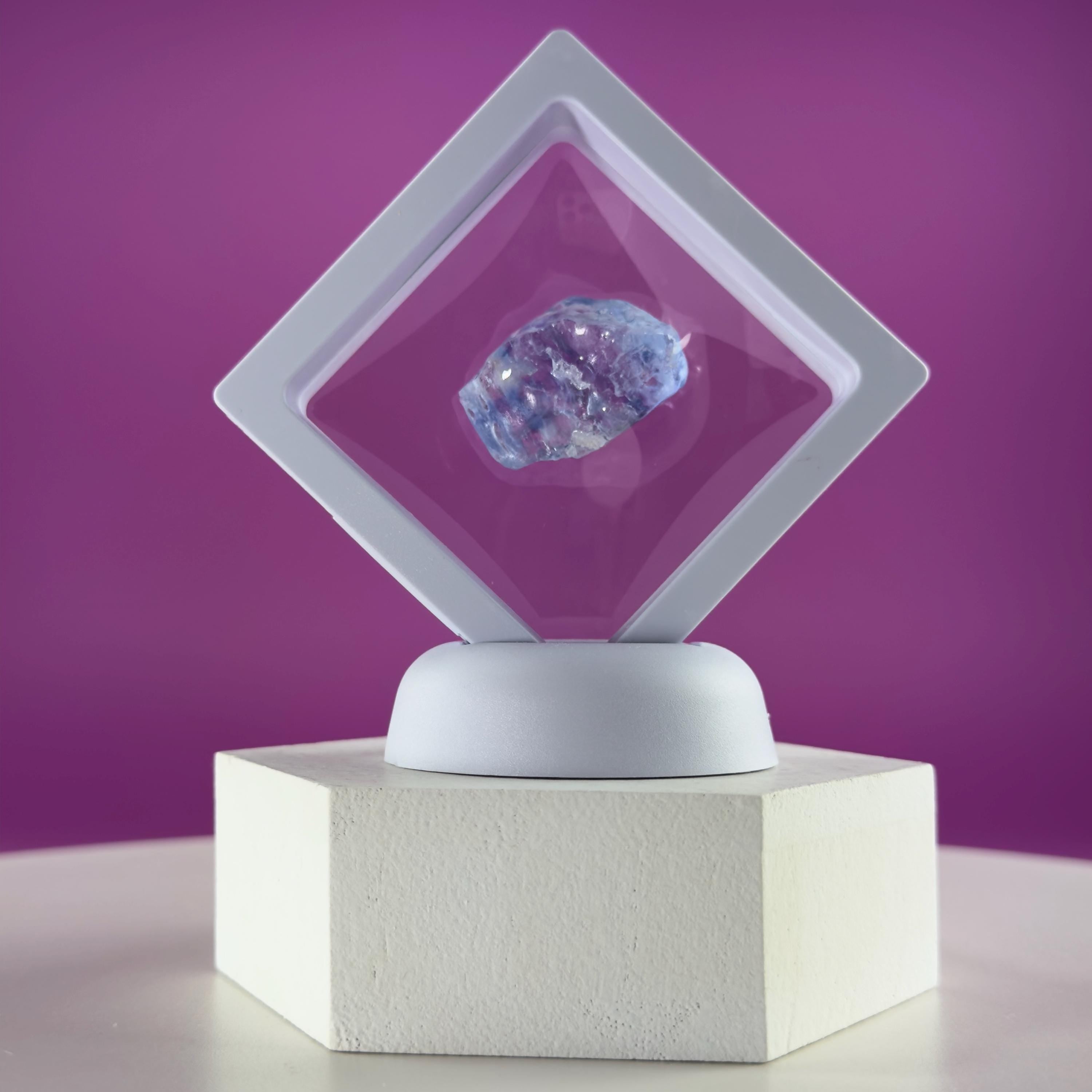 Mini Blue Halite Specimen | Rare Natural Blue Crystal | Display Stand Included