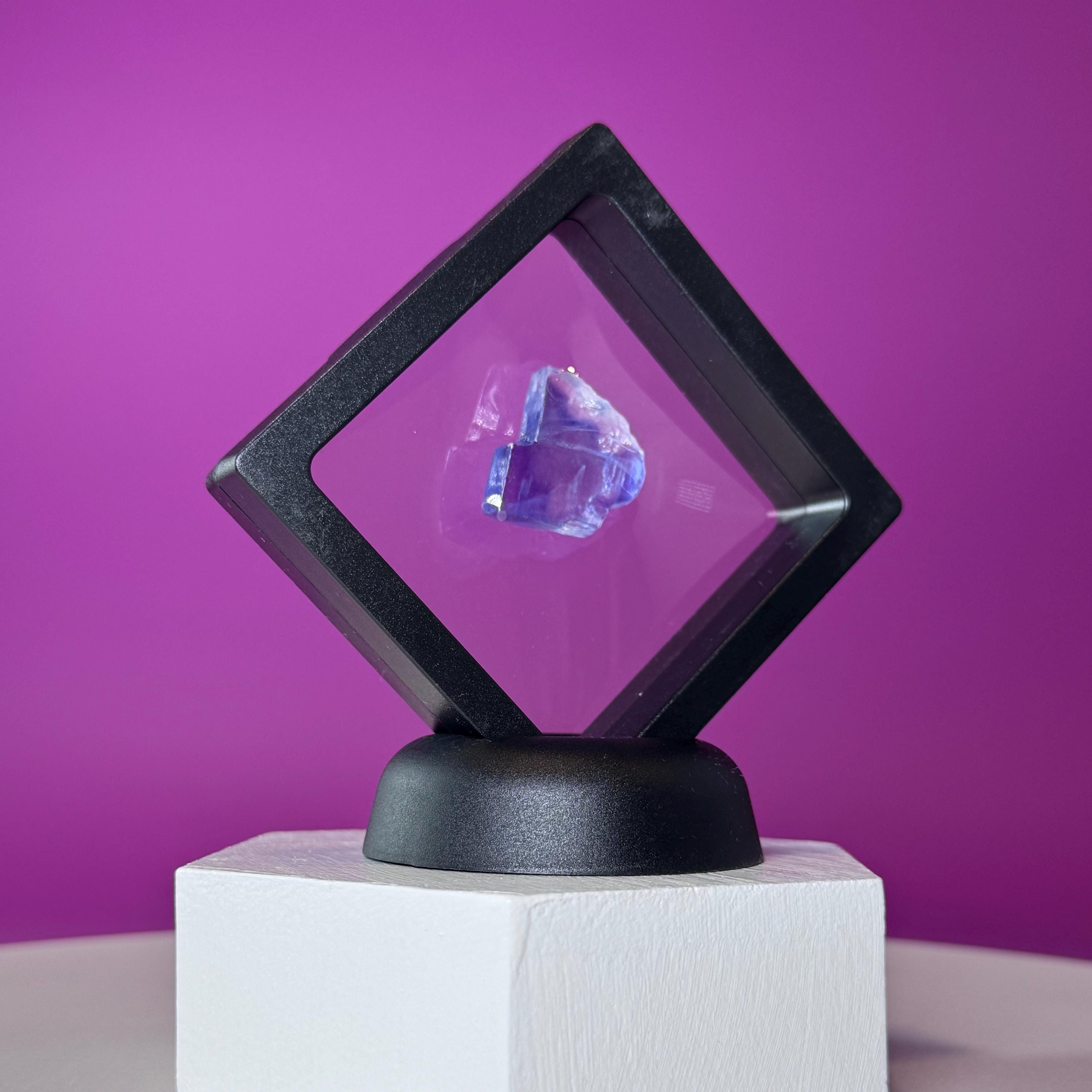 Mini Blue Halite Specimen | Rare Natural Blue Crystal (Includes Display Stand)