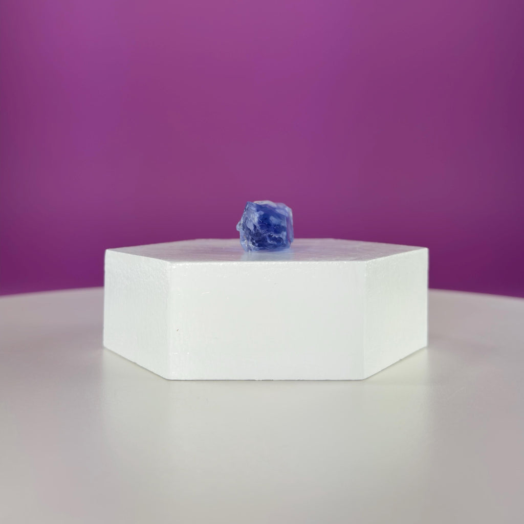 Mini Blue Halite Specimen | Rare Natural Blue Crystal (Includes Display Stand)