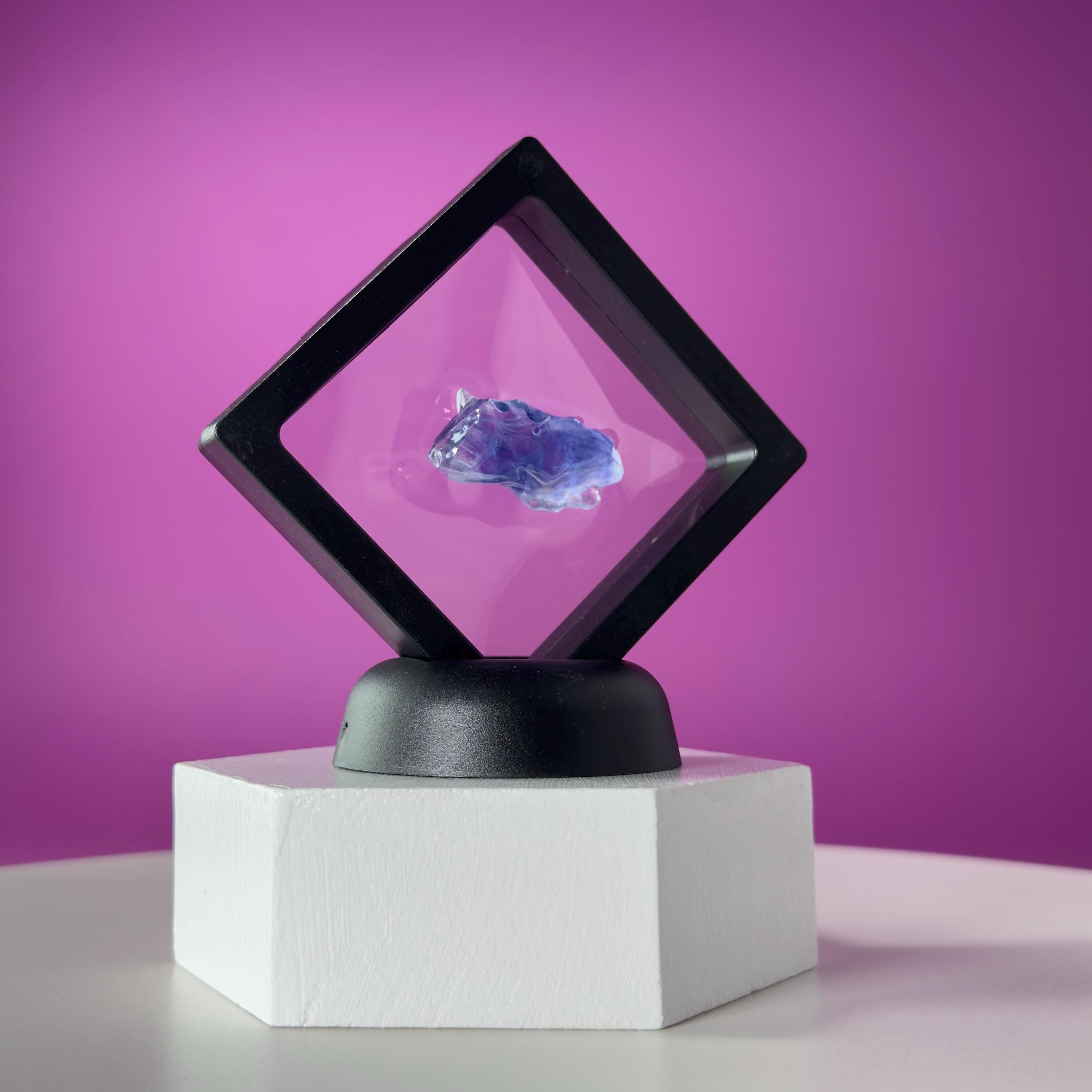 Mini Blue Halite Specimen | Rare Natural Blue Crystal (Includes Display Stand)