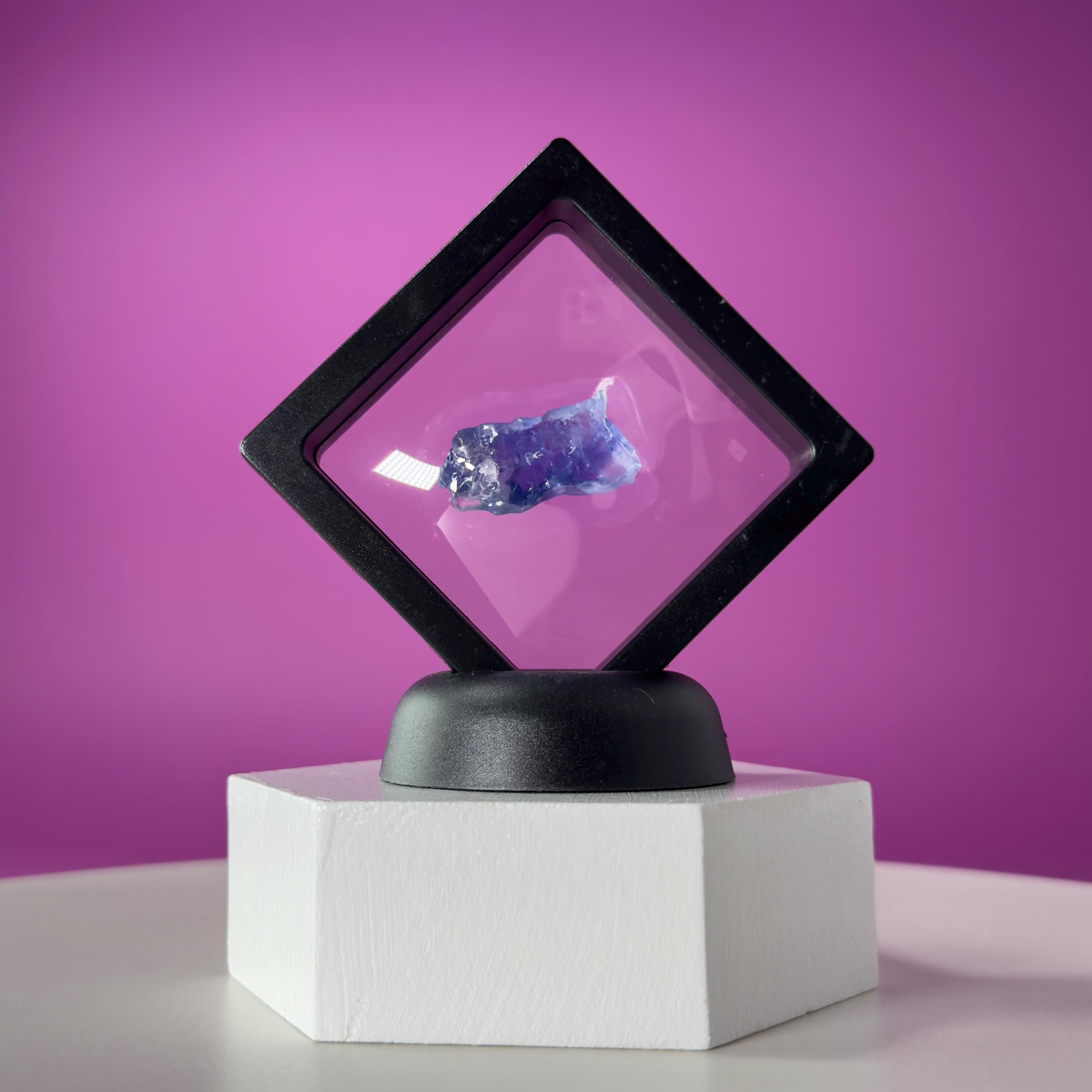 Mini Blue Halite Specimen | Rare Natural Blue Crystal (Includes Display Stand)