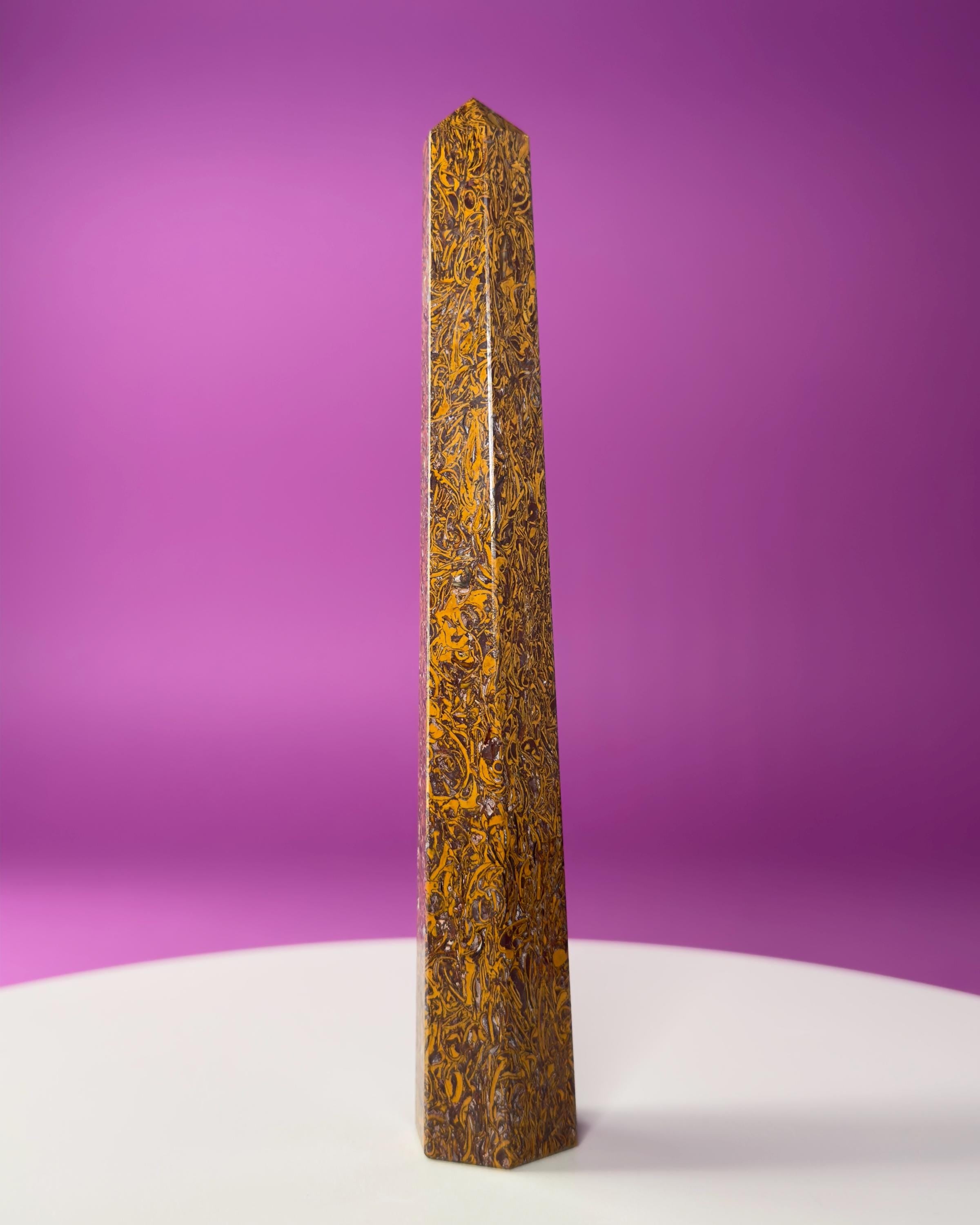 Calligraphy Jasper Tower | Script Stone Crystal Point | Grounding Healing Crystal | Meditation Decor Gift