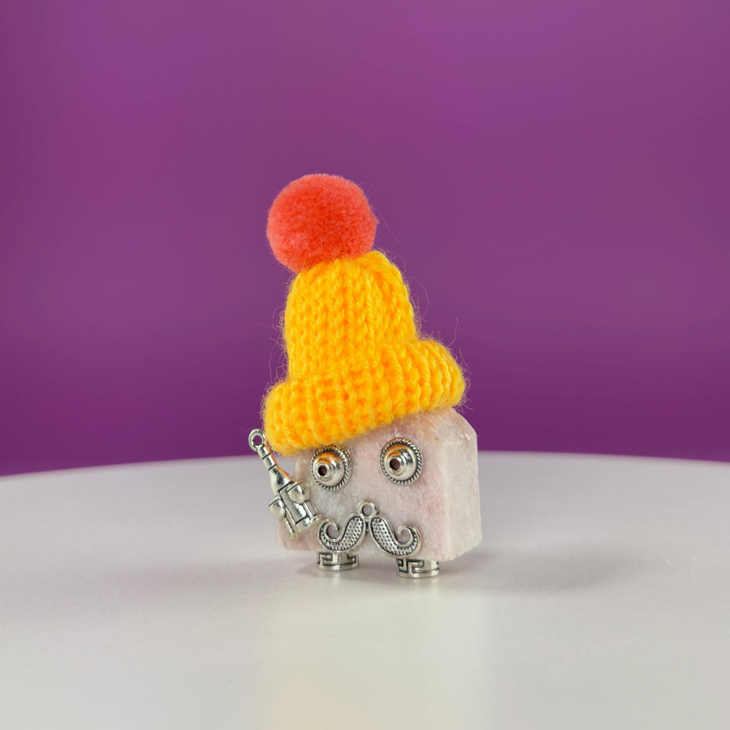 Pink Opal Crystal Robot Figurine  Healing Stone Decor