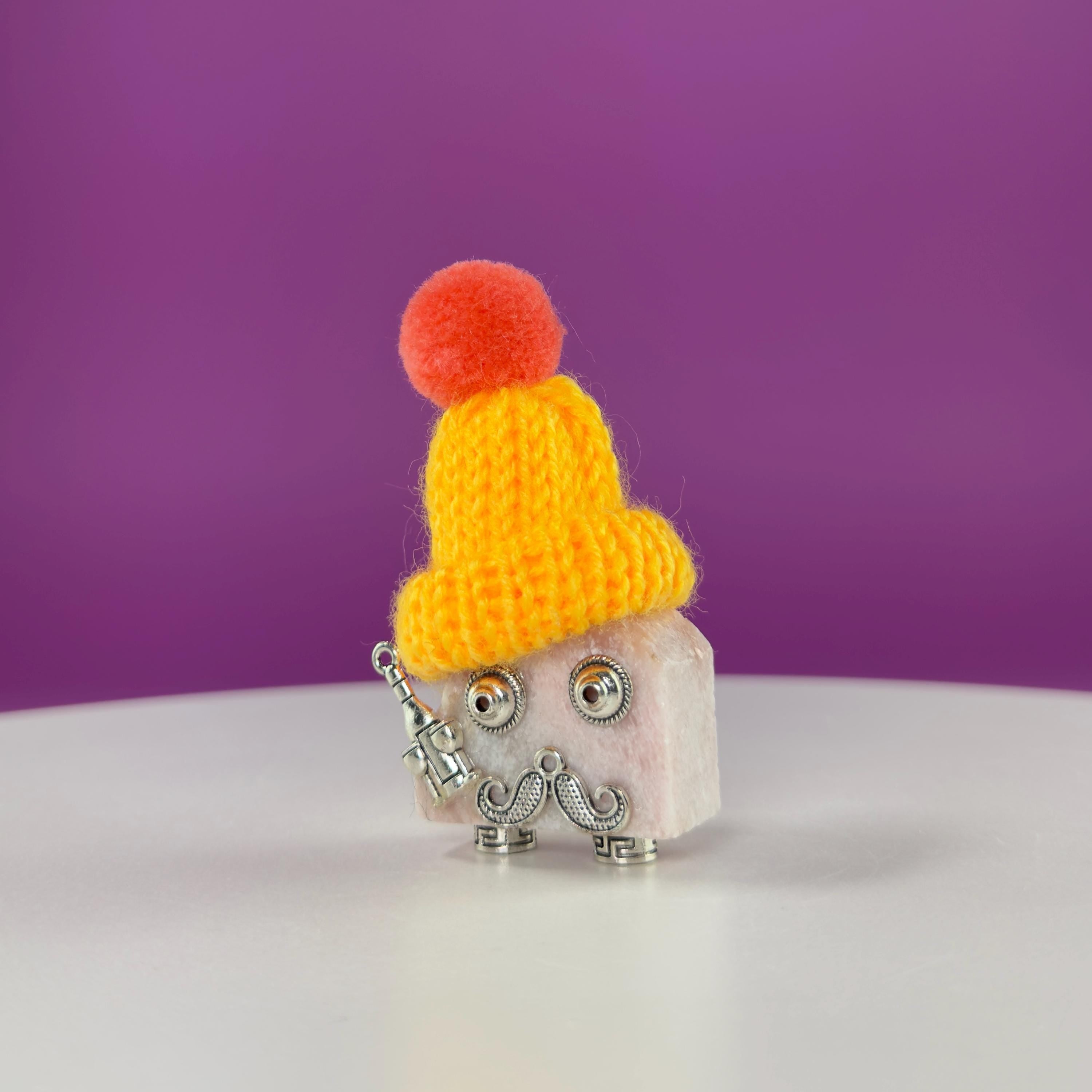 Pink Opal Crystal Robot Figurine  Healing Stone Decor