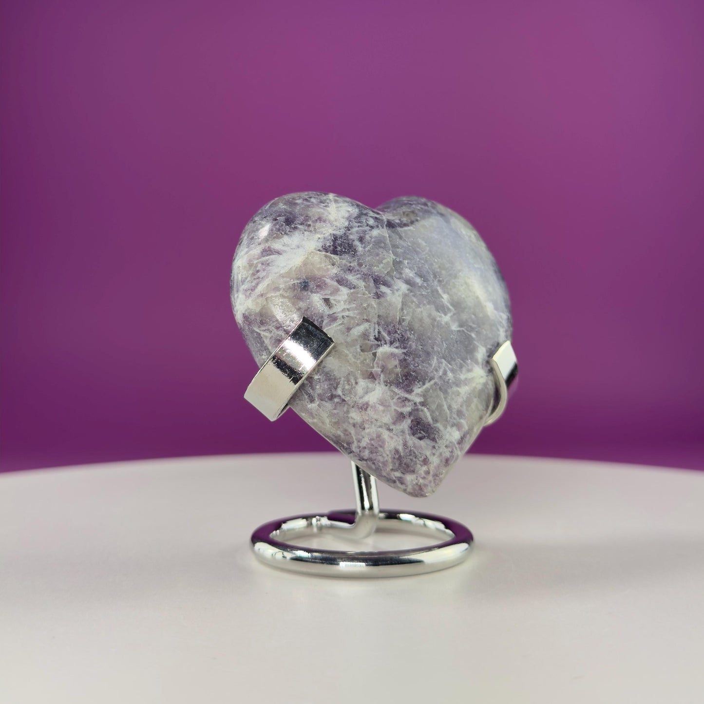 Lepidolite Heart Carving (Includes Silver Metal Stand)