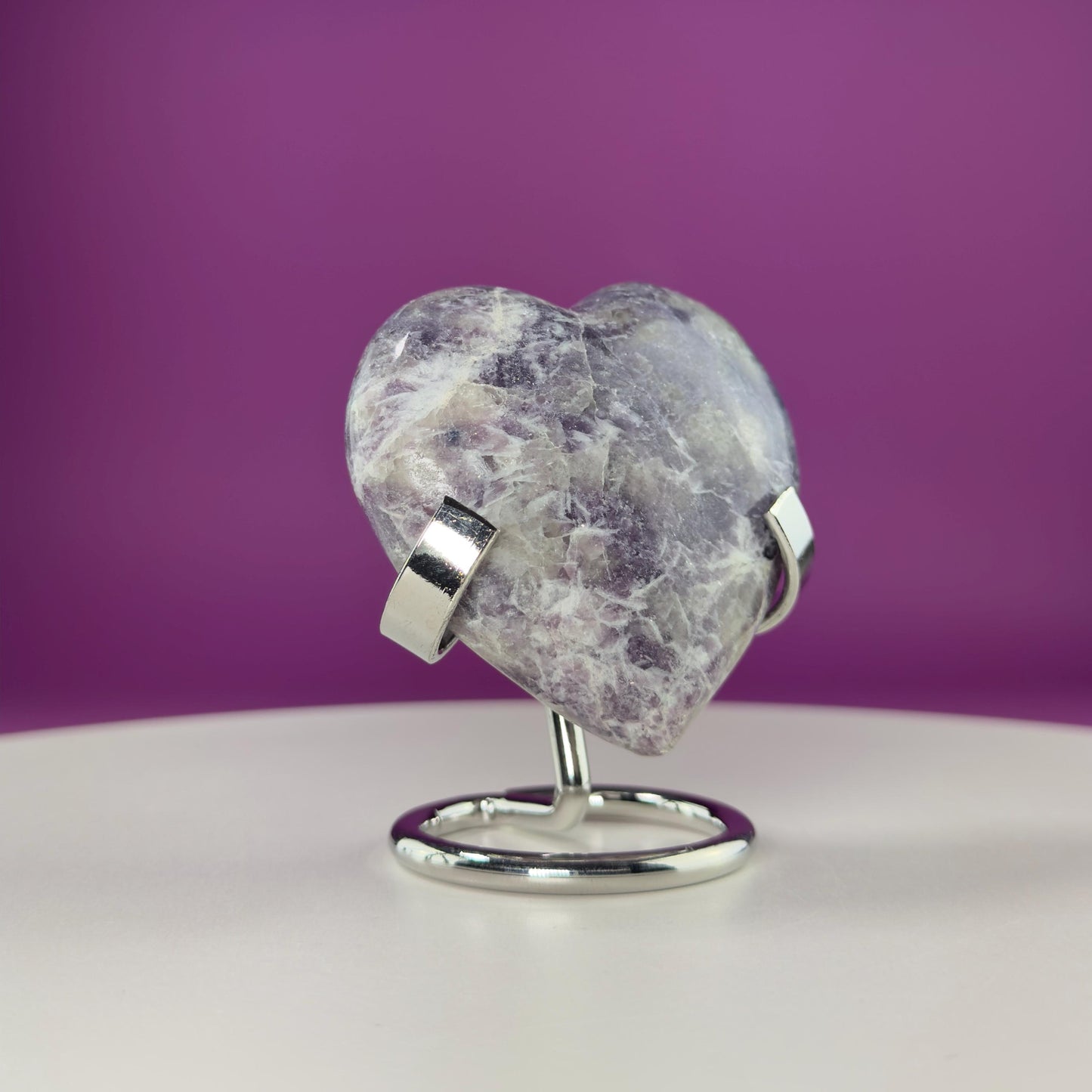 Lepidolite Heart Carving (Includes Silver Metal Stand)