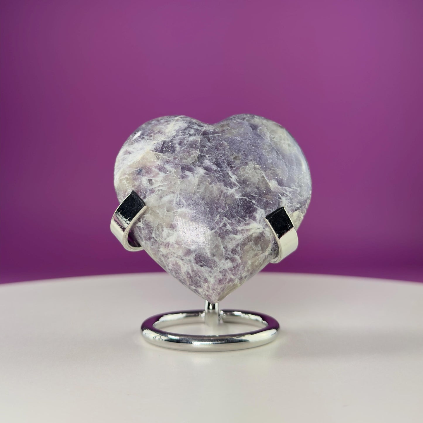 Lepidolite Heart Carving (Includes Silver Metal Stand)