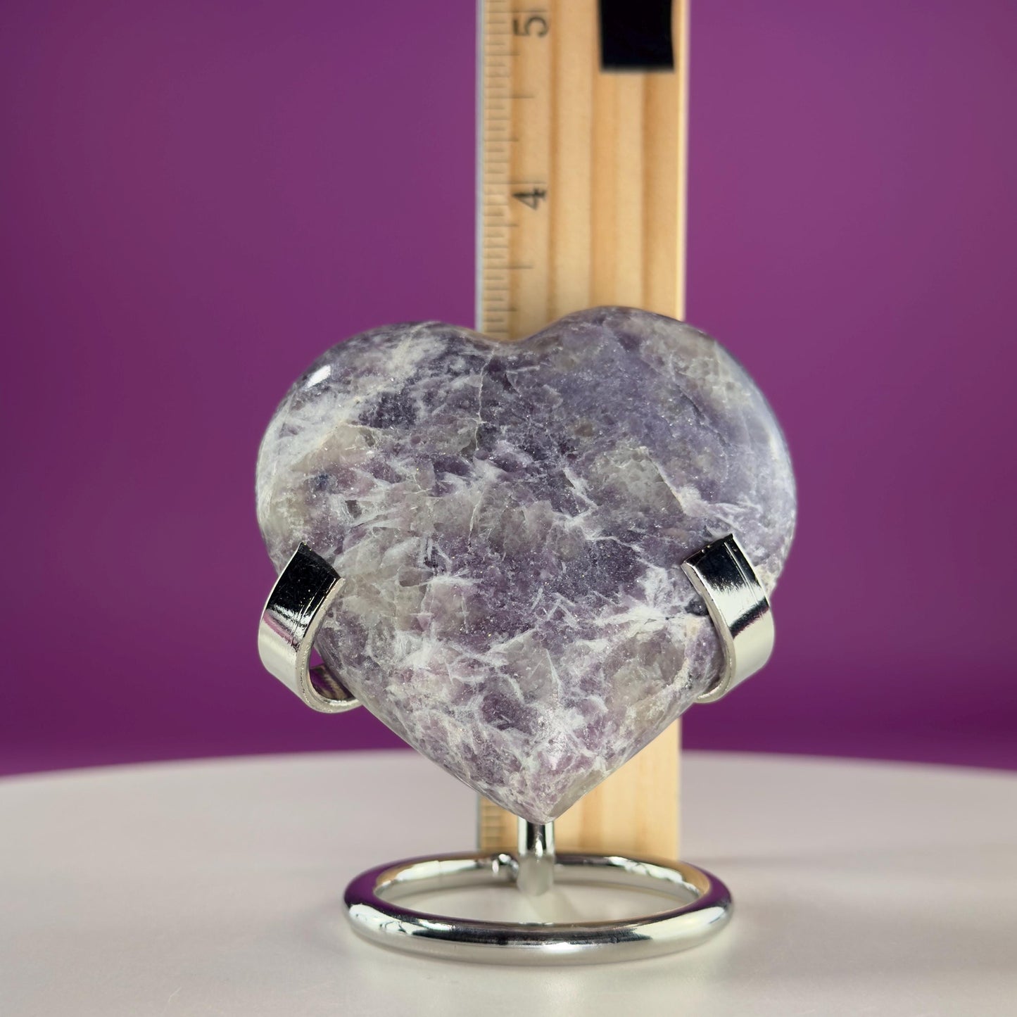 Lepidolite Heart Carving (Includes Silver Metal Stand)