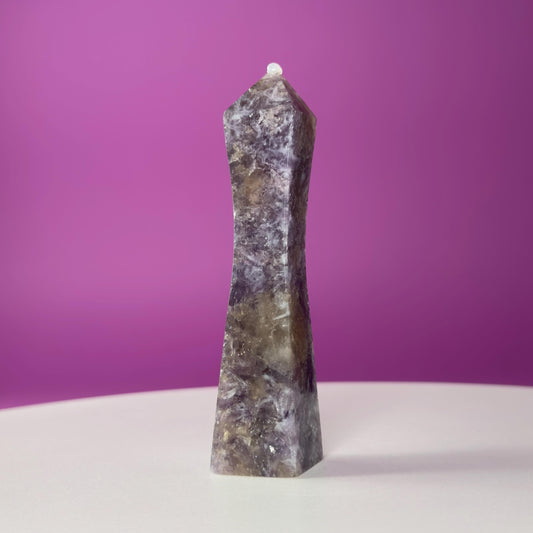 Lepidolite & Smoky Quartz Tower  Healing Crystal Point  Stress Relief Stone for Calm, Protection, Balance