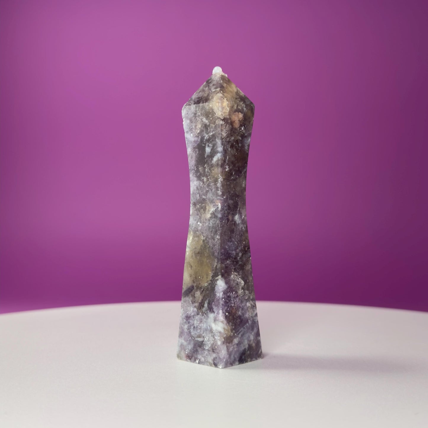Lepidolite & Smoky Quartz Tower  Healing Crystal Point  Stress Relief Stone for Calm, Protection, Balance