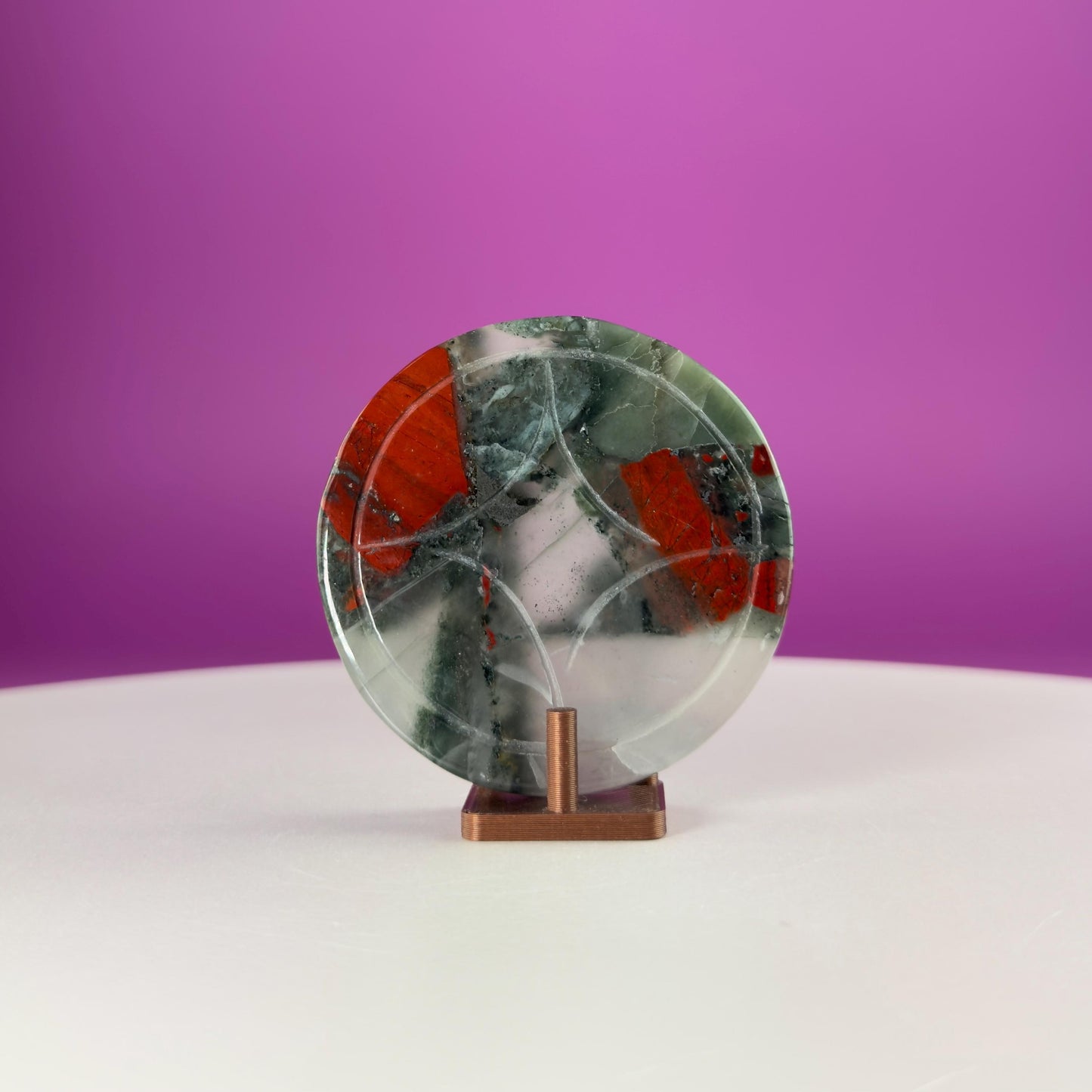 African Bloodstone Money Coin  Prosperity & Grounding Crystal Disk (63g)