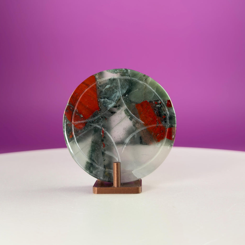 African Bloodstone Money Coin  Prosperity & Grounding Crystal Disk (63g)