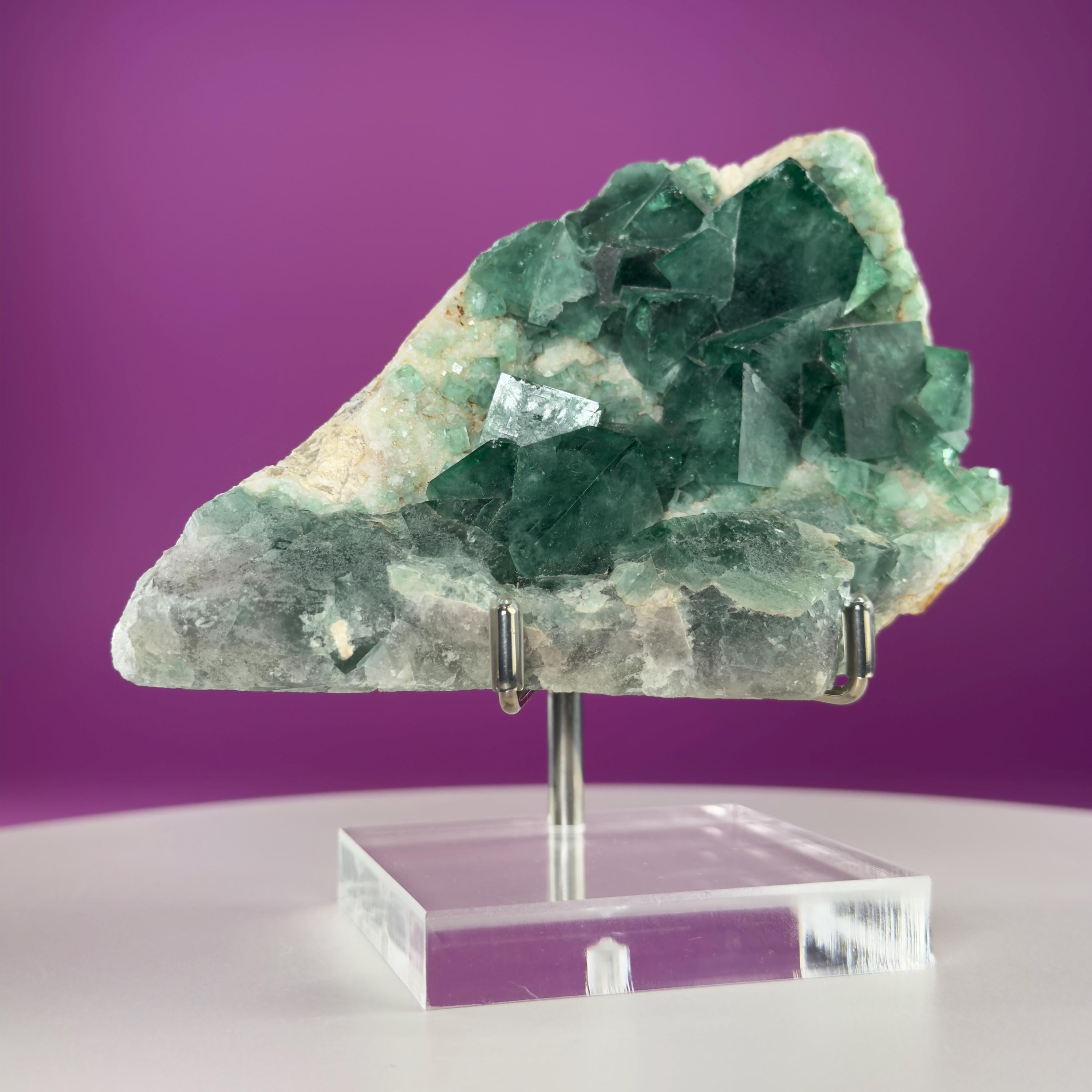 Green Fluorite on Matrix Display Specimen, UV Reactive (Includes Metal/Acrylic Stand)