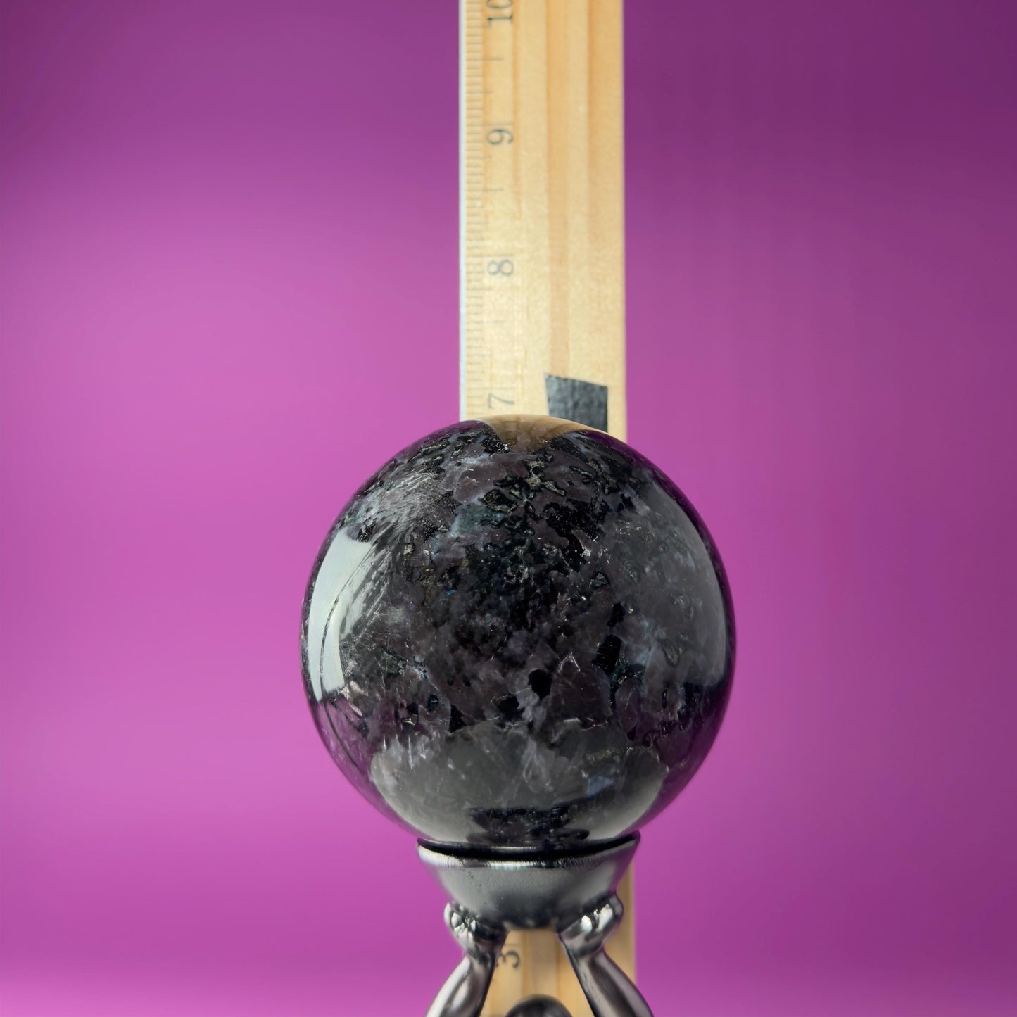 Indigo Gabbro Sphere with Goddess Stand (Mystic Merlinite), Healing Stone for Altar Decor & Meditation