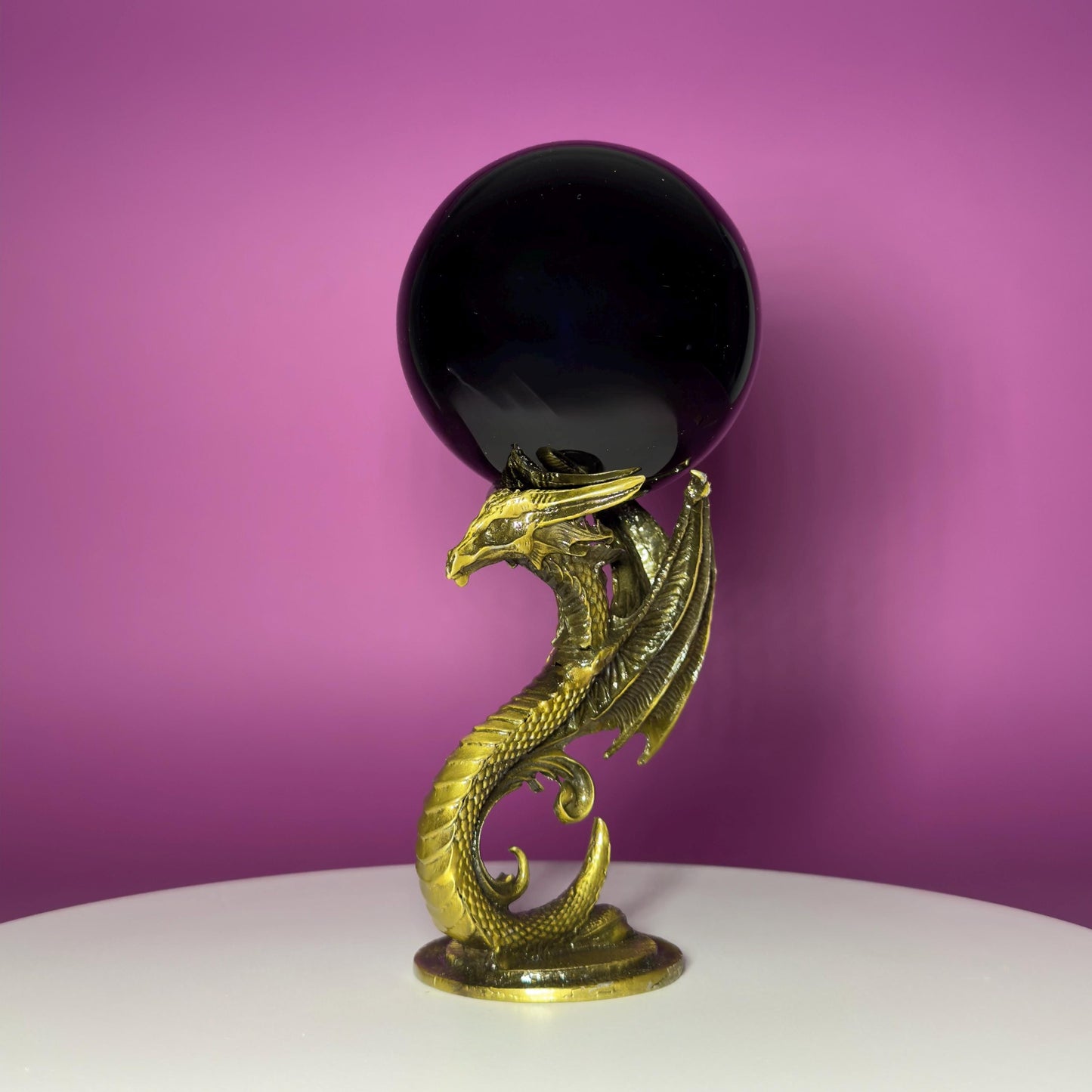 Black Obsidian Sphere 1027g on Dragon Stand | Large Protection Crystal Ball | Grounding Decor