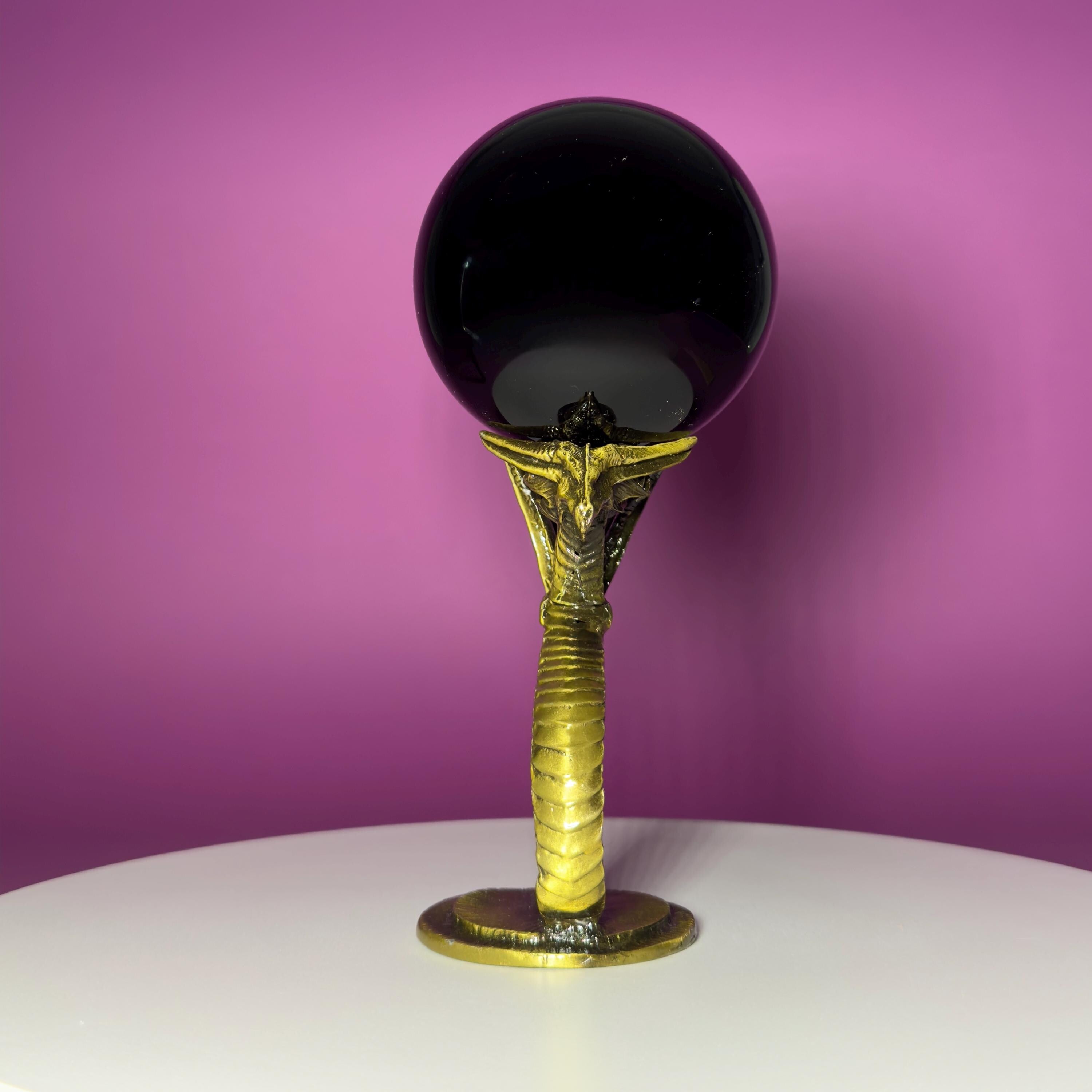 Black Obsidian Sphere 1027g on Dragon Stand | Large Protection Crystal Ball | Grounding Decor