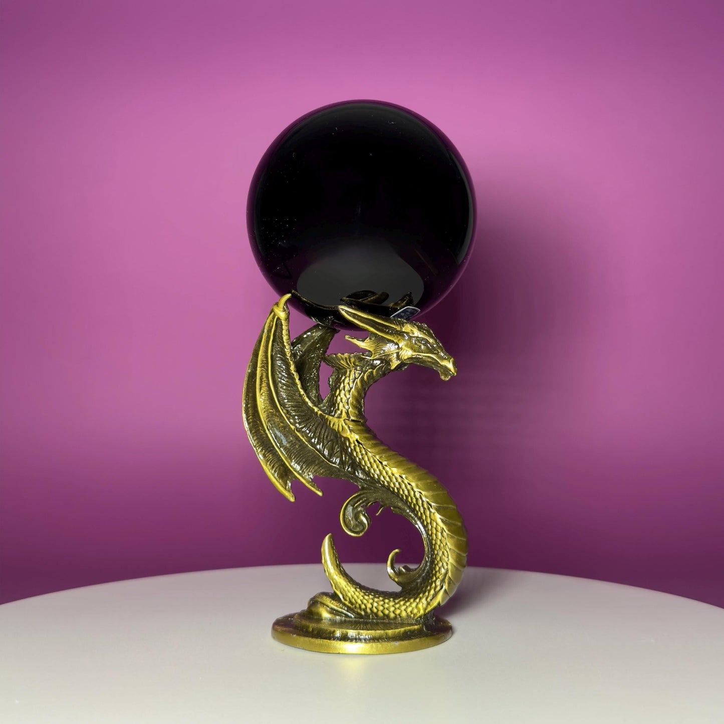 Black Obsidian Sphere 1027g on Dragon Stand | Large Protection Crystal Ball | Grounding Decor